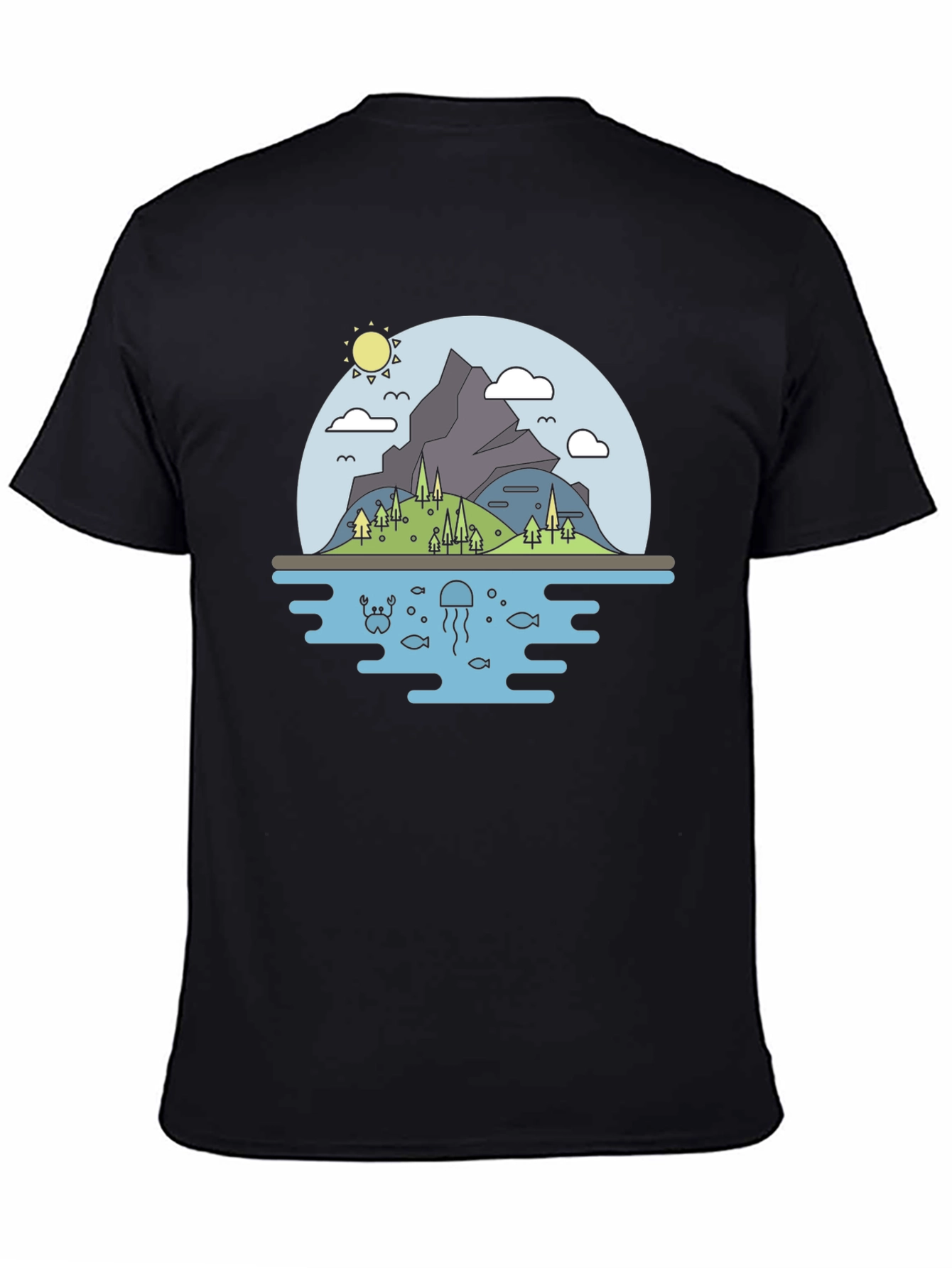 Nature Graphic Tee - Mountain & Sea Black T-Shirt