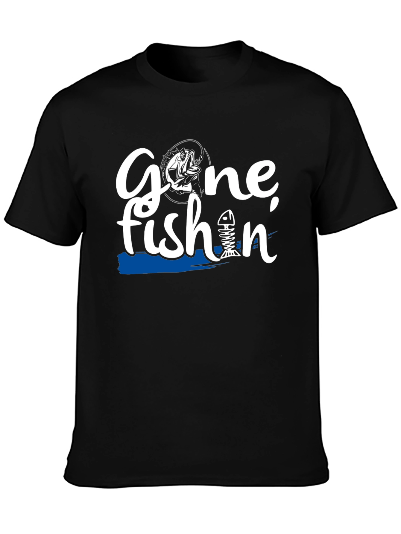 Gone Fishin Black Graphic T-Shirt