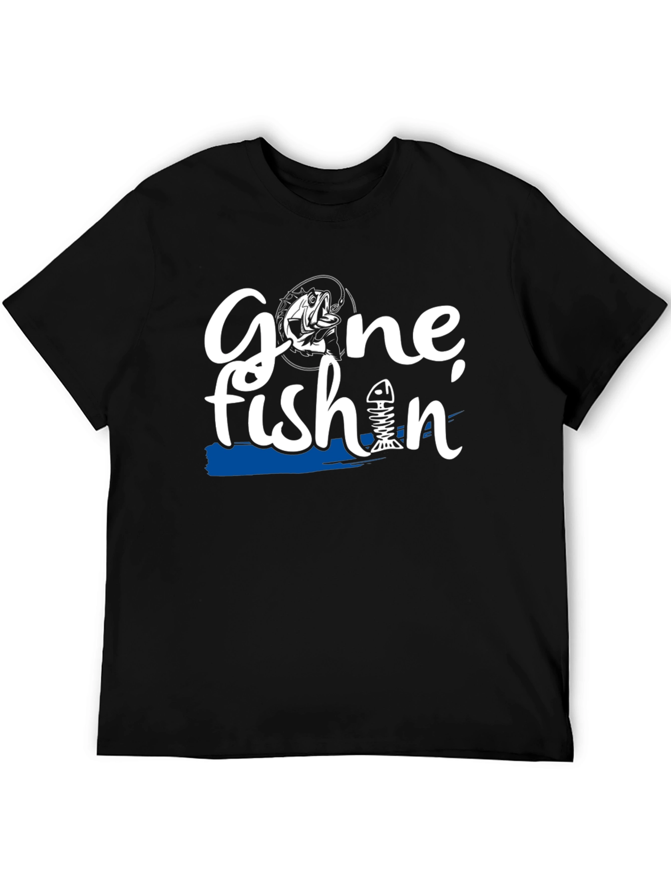 Gone Fishin Black Graphic T-Shirt
