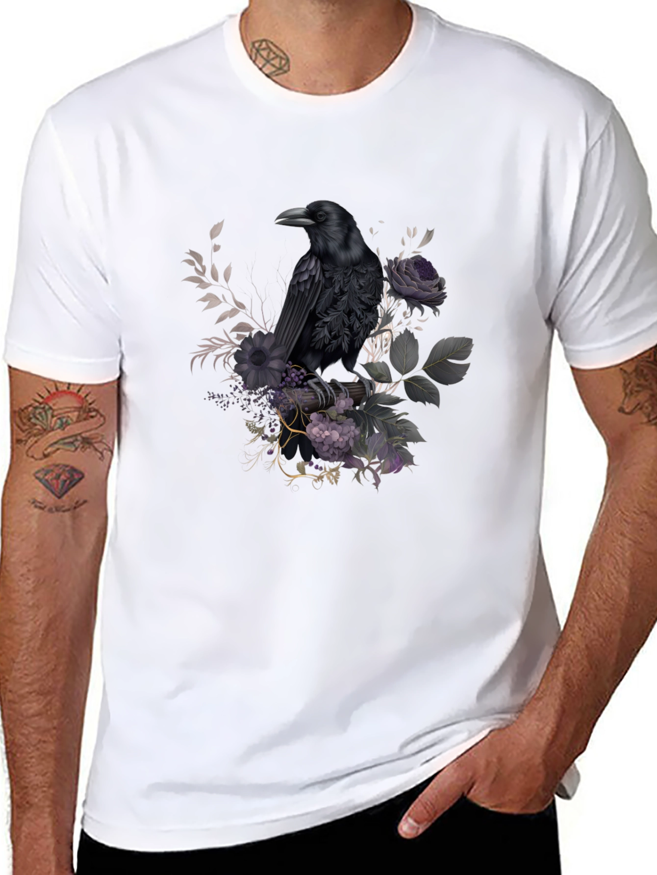 Raven Floral T-Shirt - Dark Gothic Design