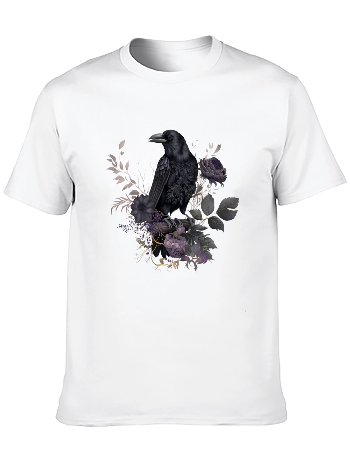 Raven Floral T-Shirt - Dark Gothic Design