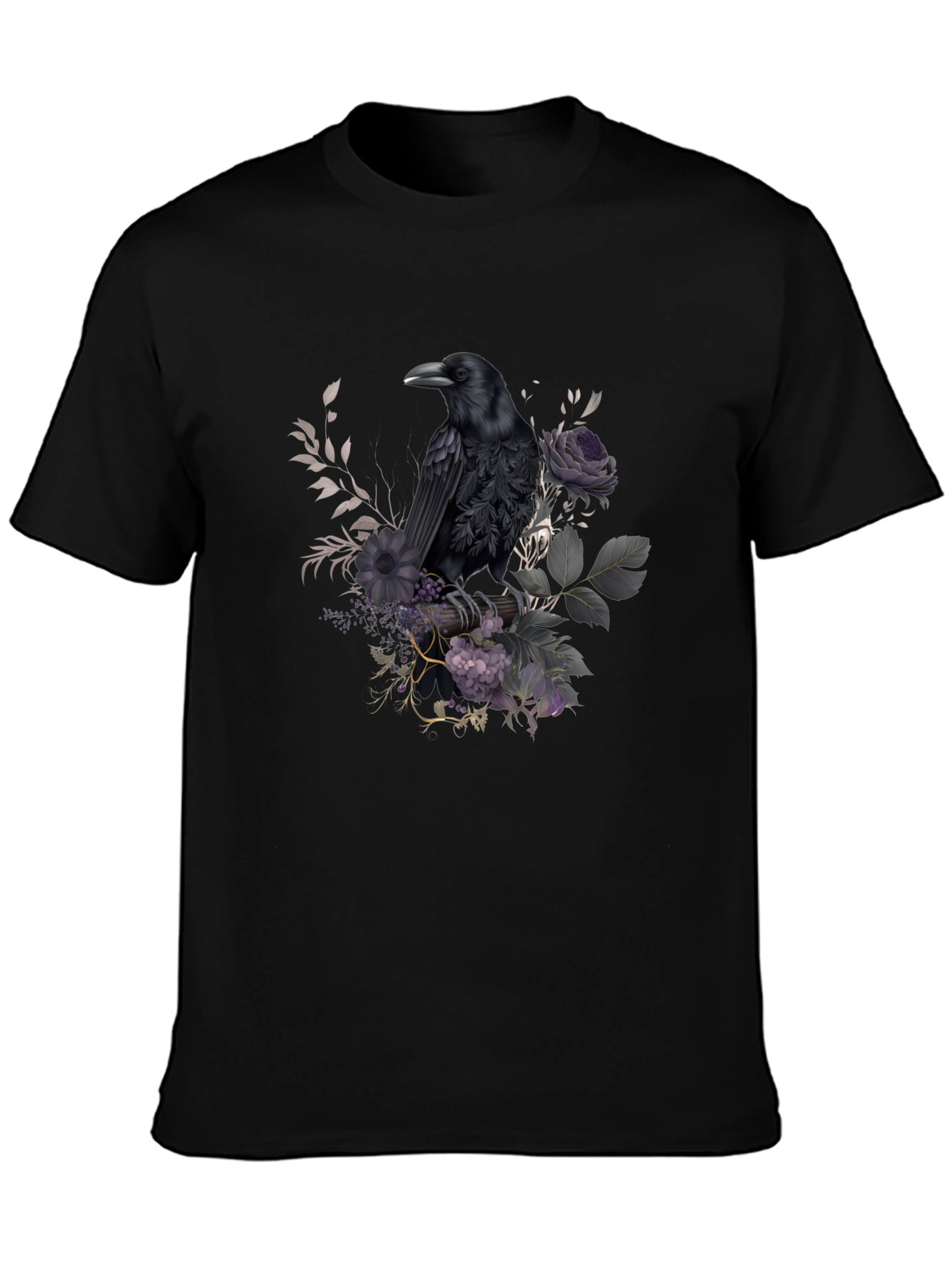 Raven Floral T-Shirt - Dark Gothic Design