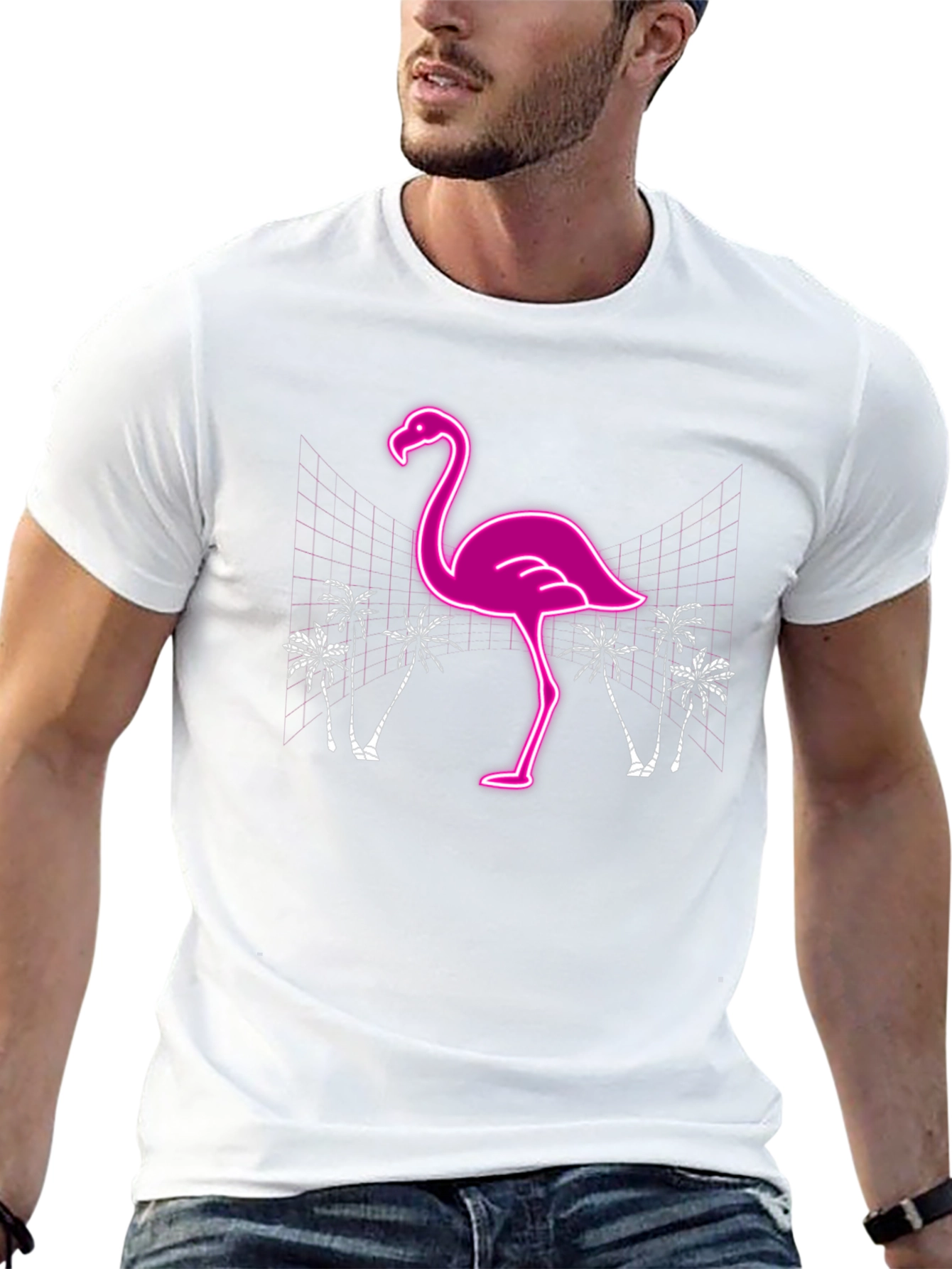Neon Flamingo Graphic T-Shirt - Tropical Style