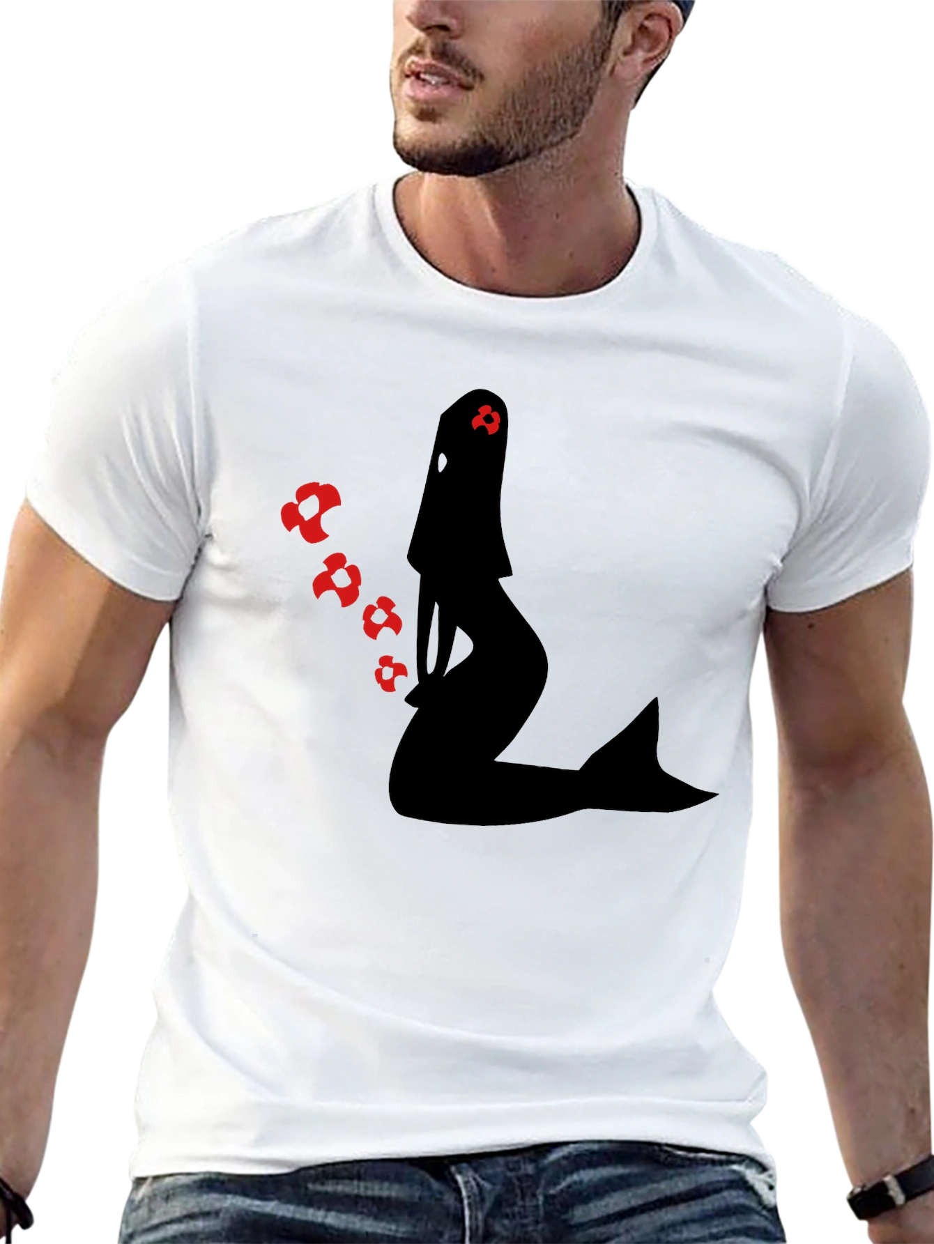 Mermaid Silhouette Graphic Tee - Black Cotton