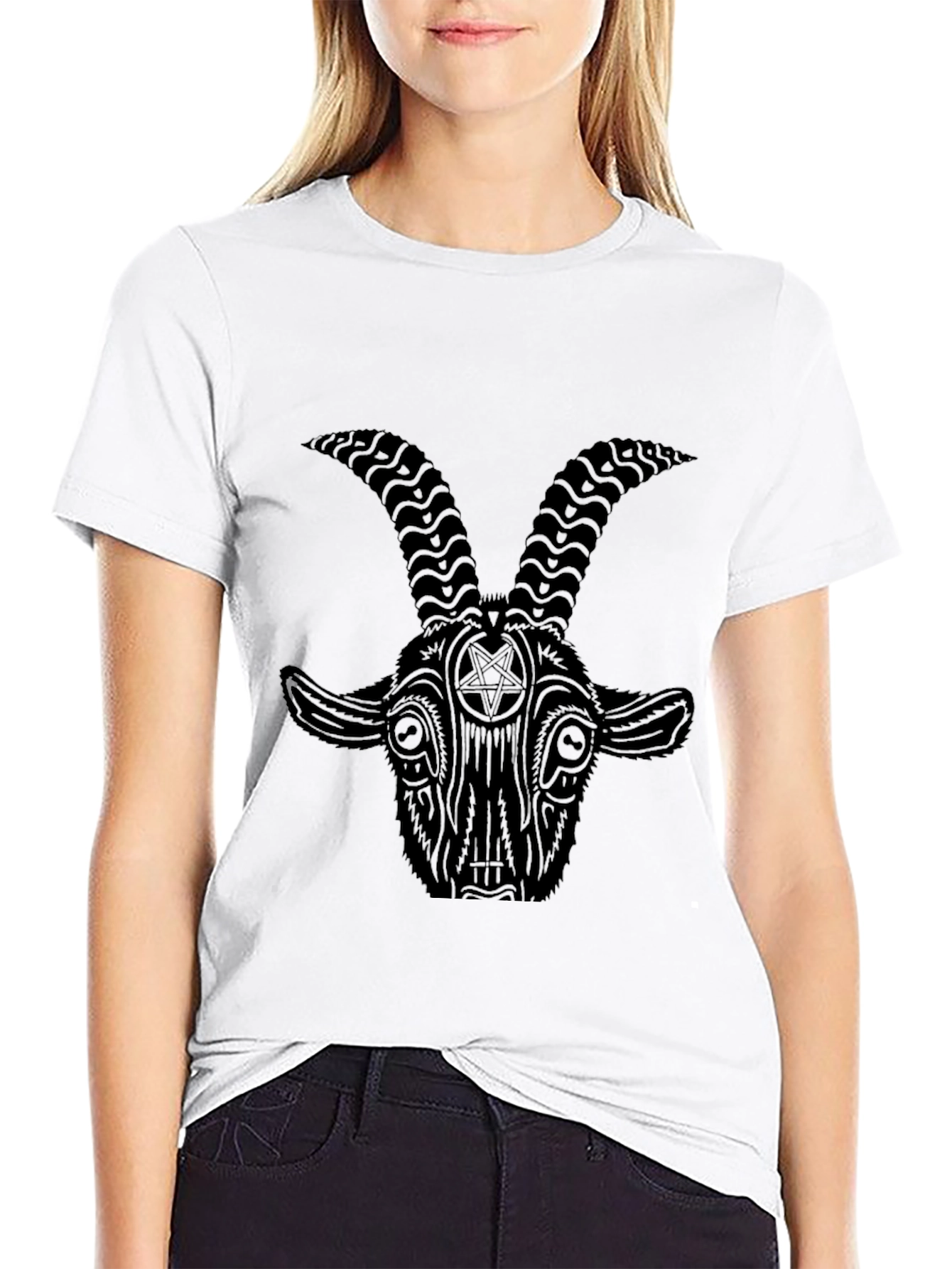 Baphomet Goat Head Graphic Print Black T-Shirt