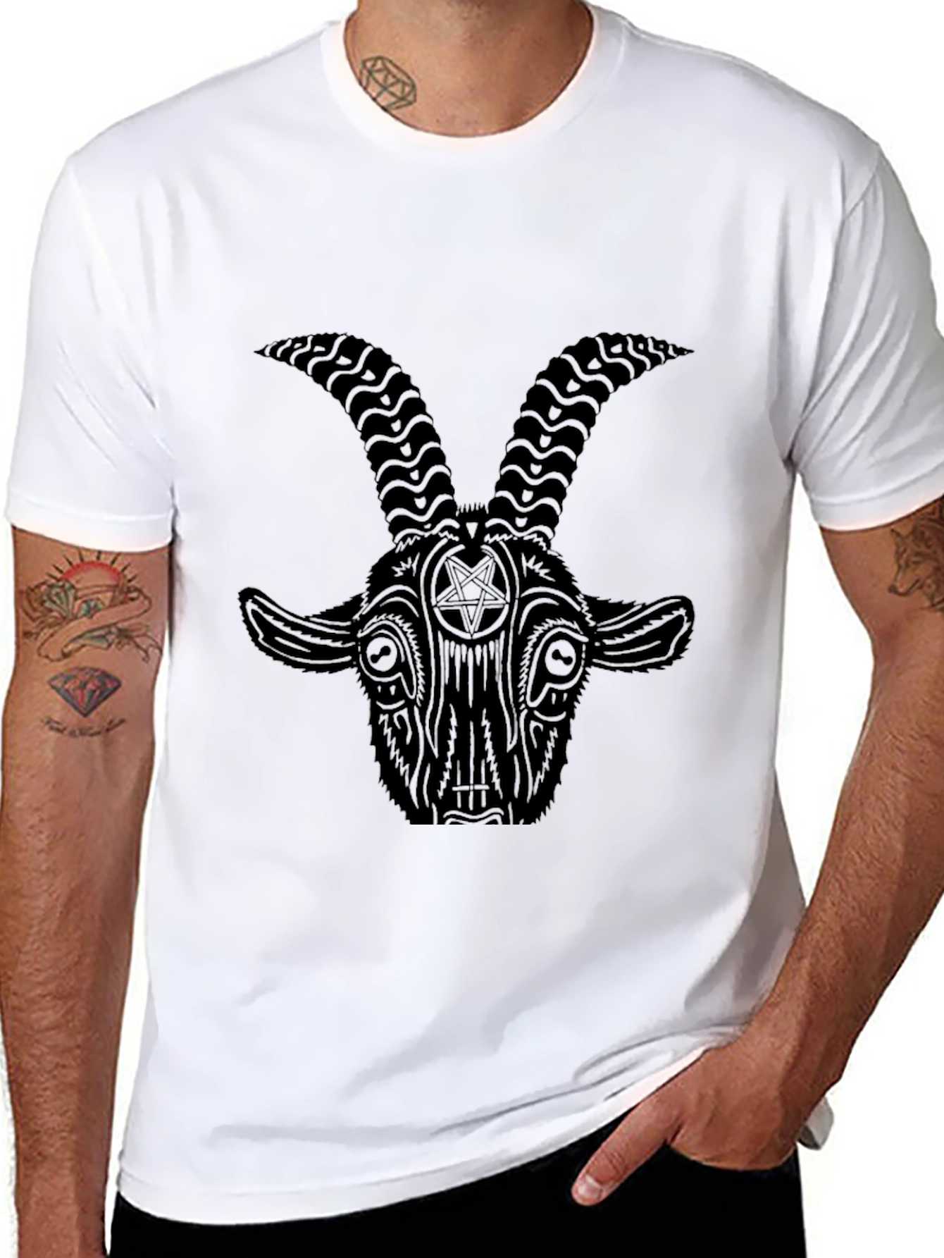 Baphomet Goat Head Graphic Print Black T-Shirt