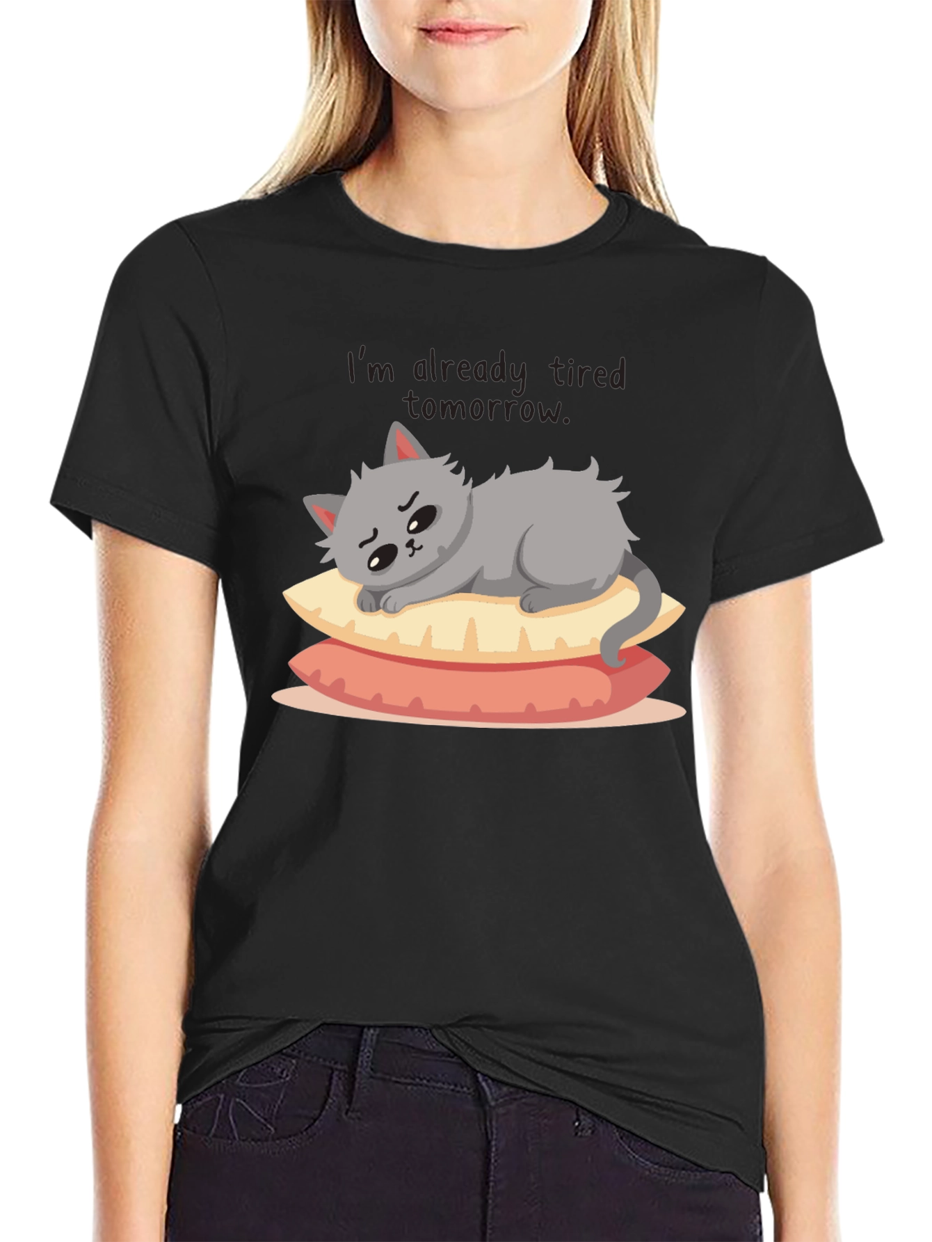 Lazy Cat on Pillows Graphic Tee