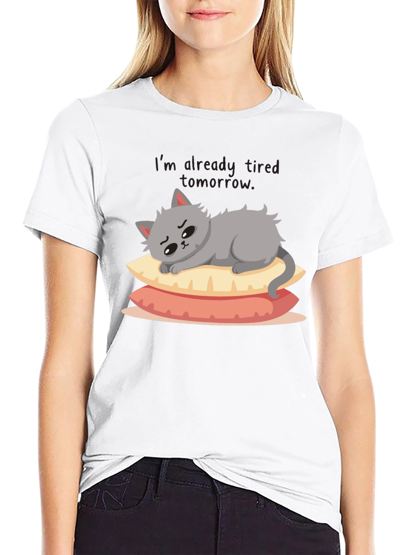 Lazy Cat on Pillows Graphic Tee