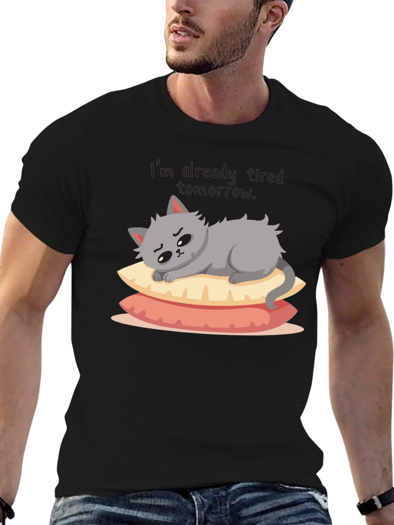 Lazy Cat on Pillows Graphic Tee