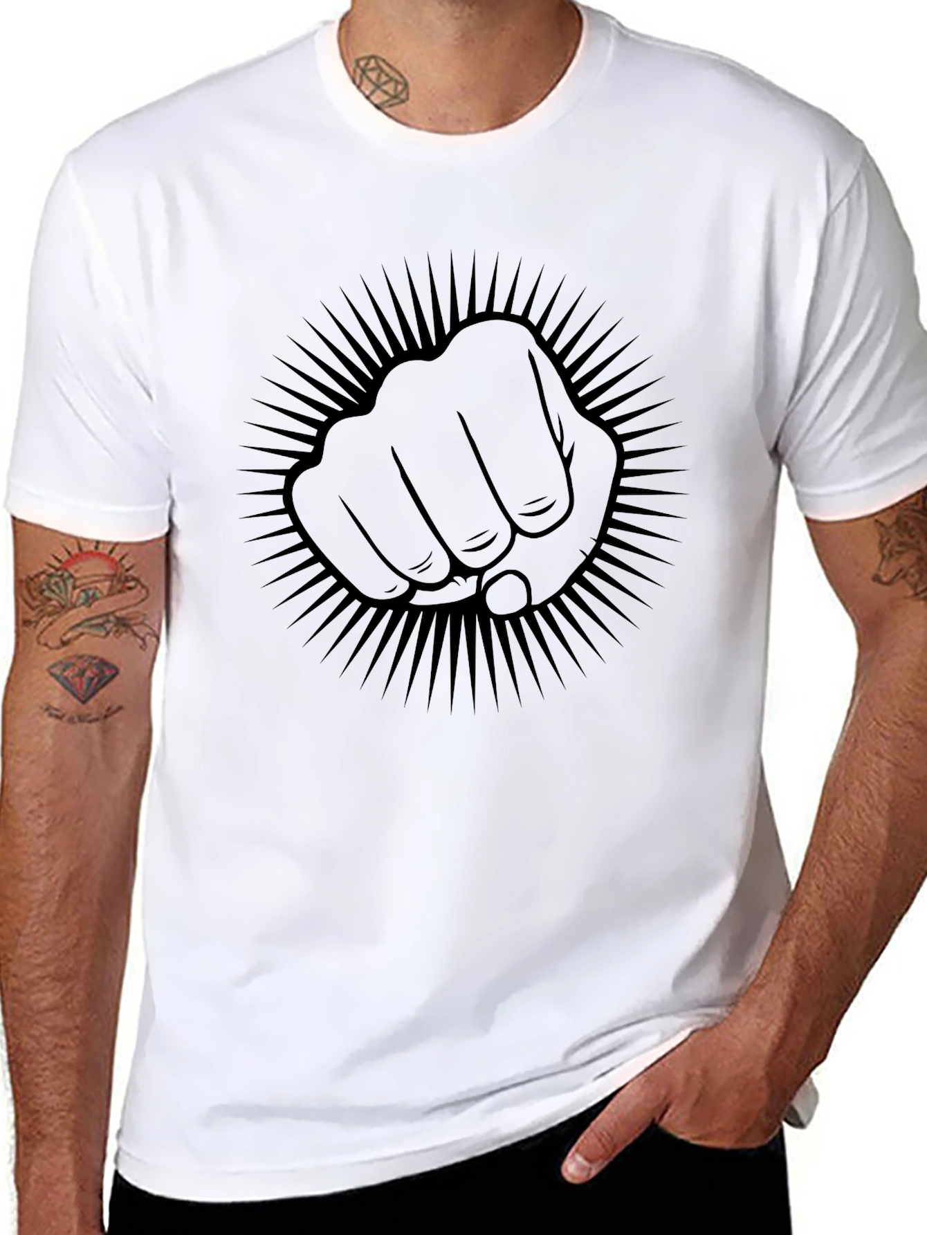 Fist Power Graphic Tee - Black Crew Neck