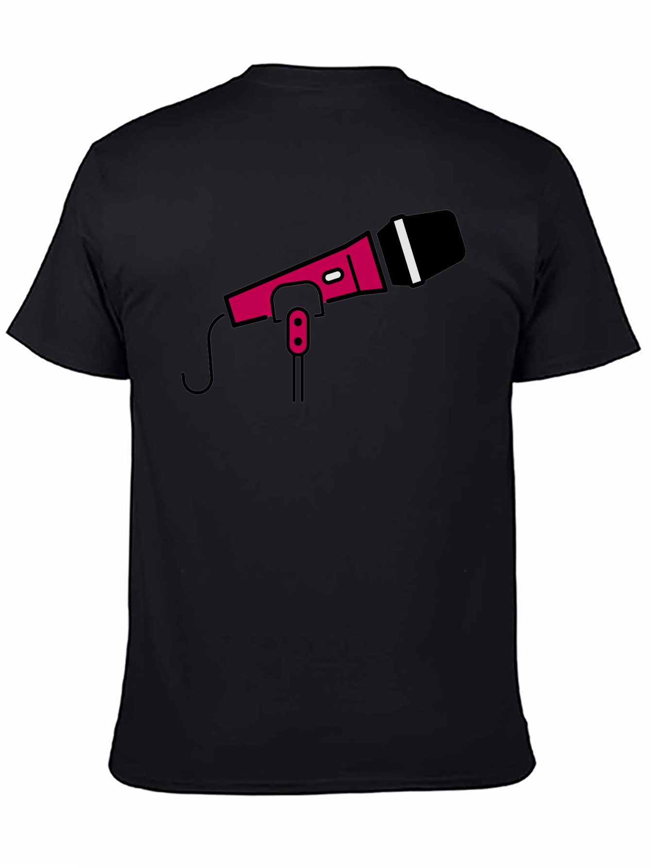 Retro Microphone Graphic Tee - Black Crew Neck