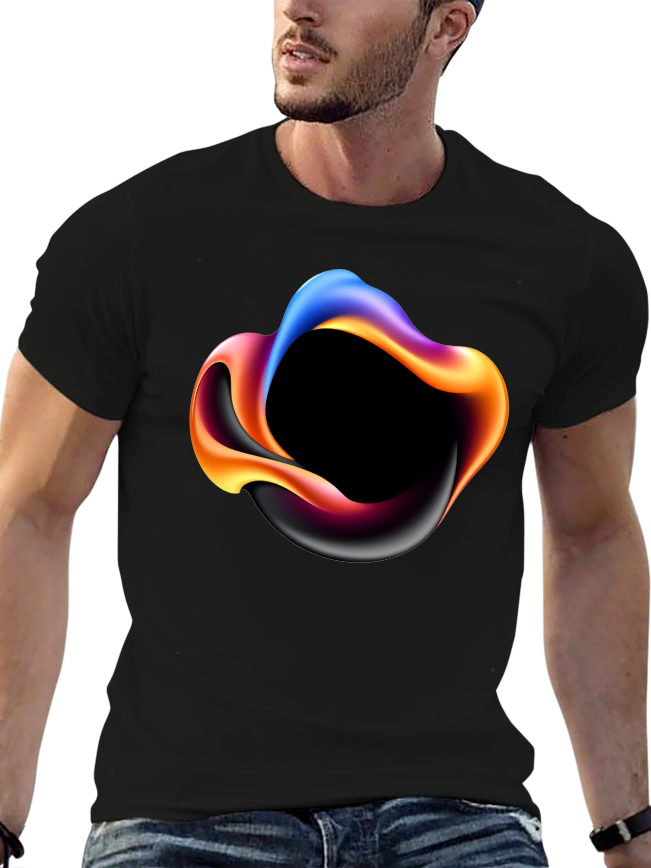 Abstract Swirl Graphic Mens Black T-Shirt