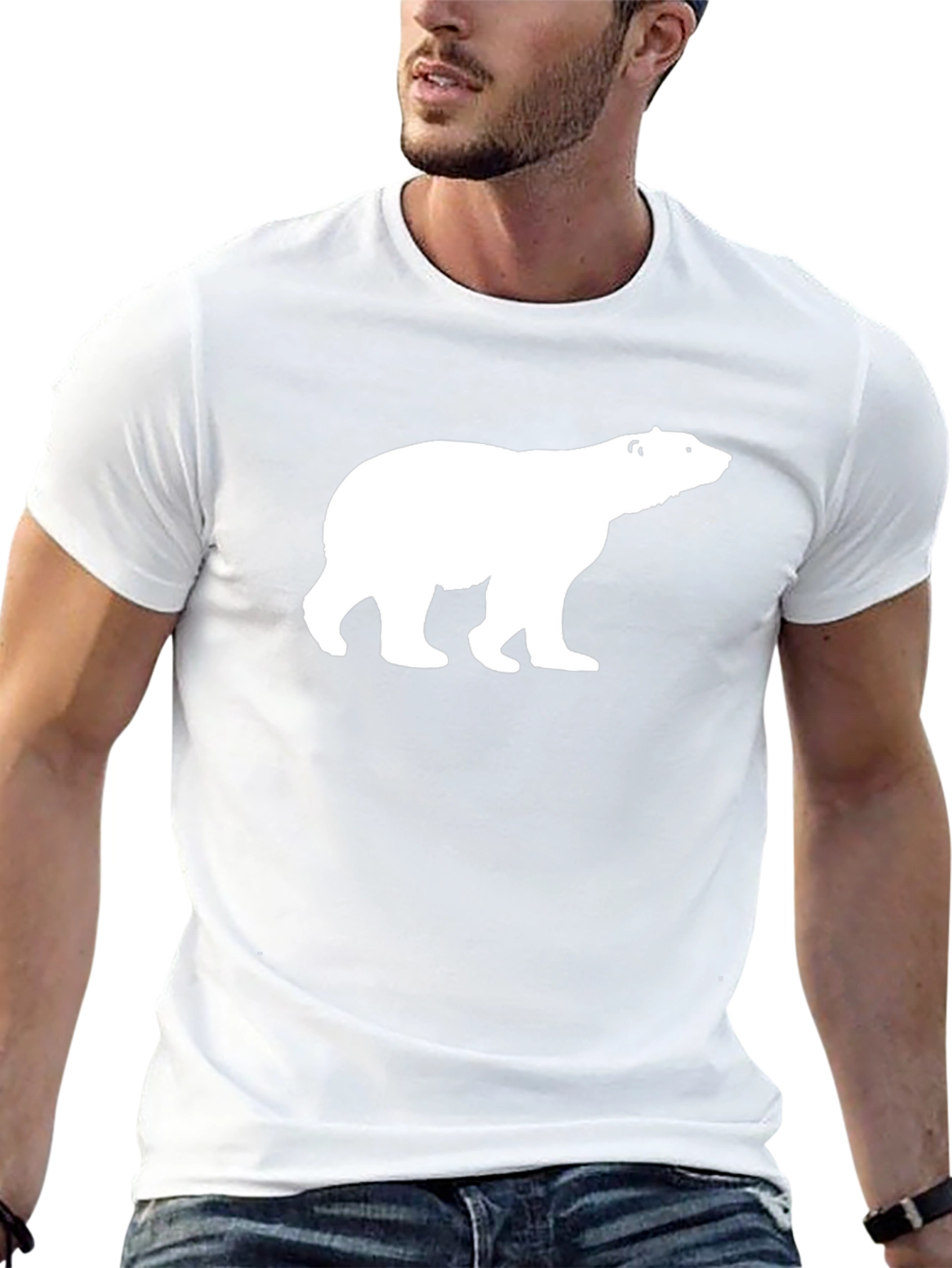 Black T-Shirt with White Polar Bear Graphic