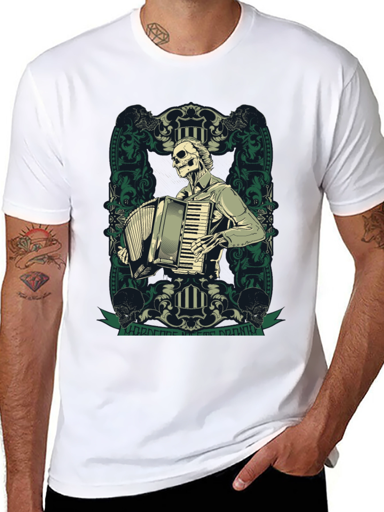 Skeleton Accordion Player Graphic T-Shirt