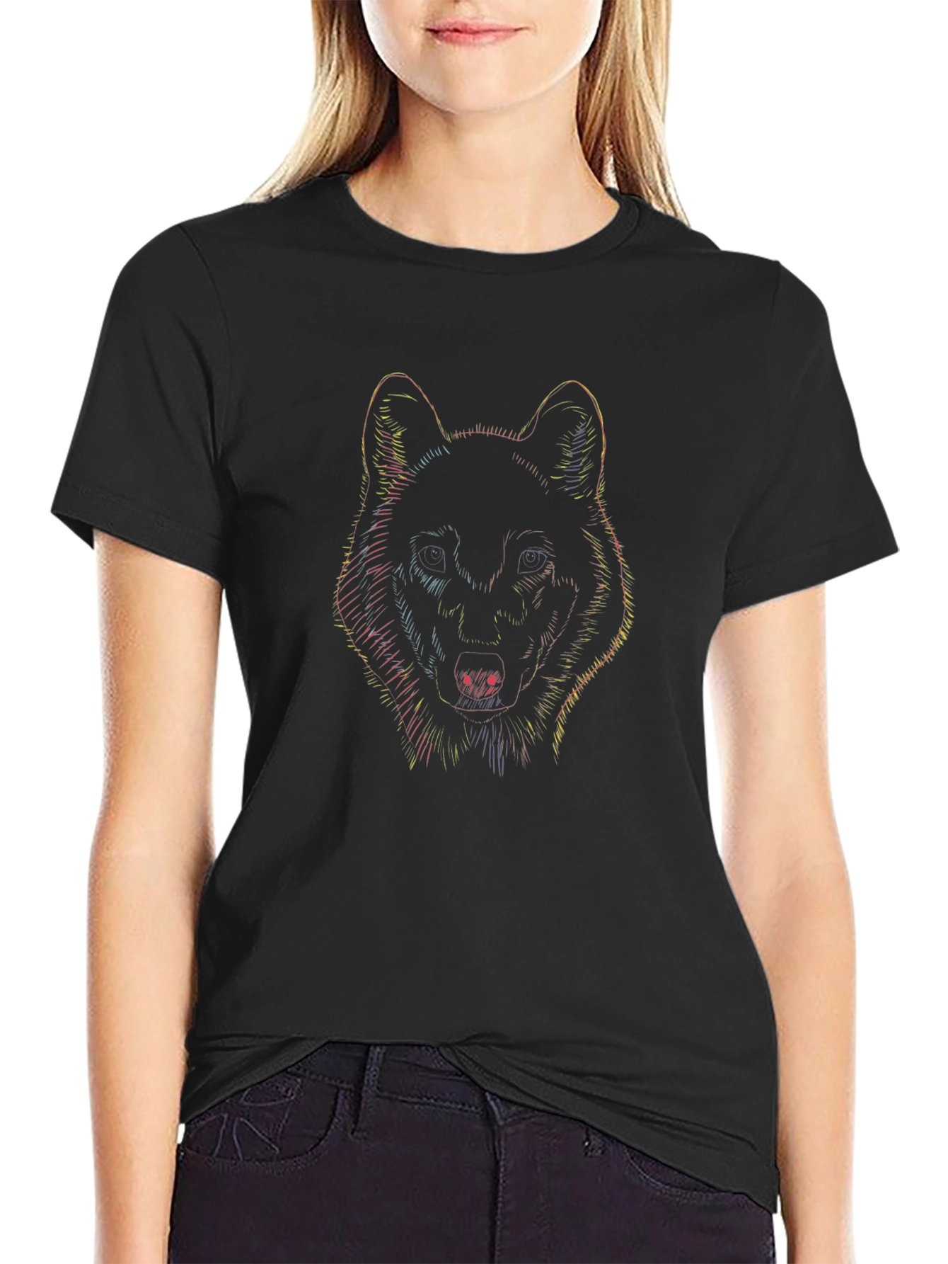 Wolf Graphic Print Black T-Shirt for Men