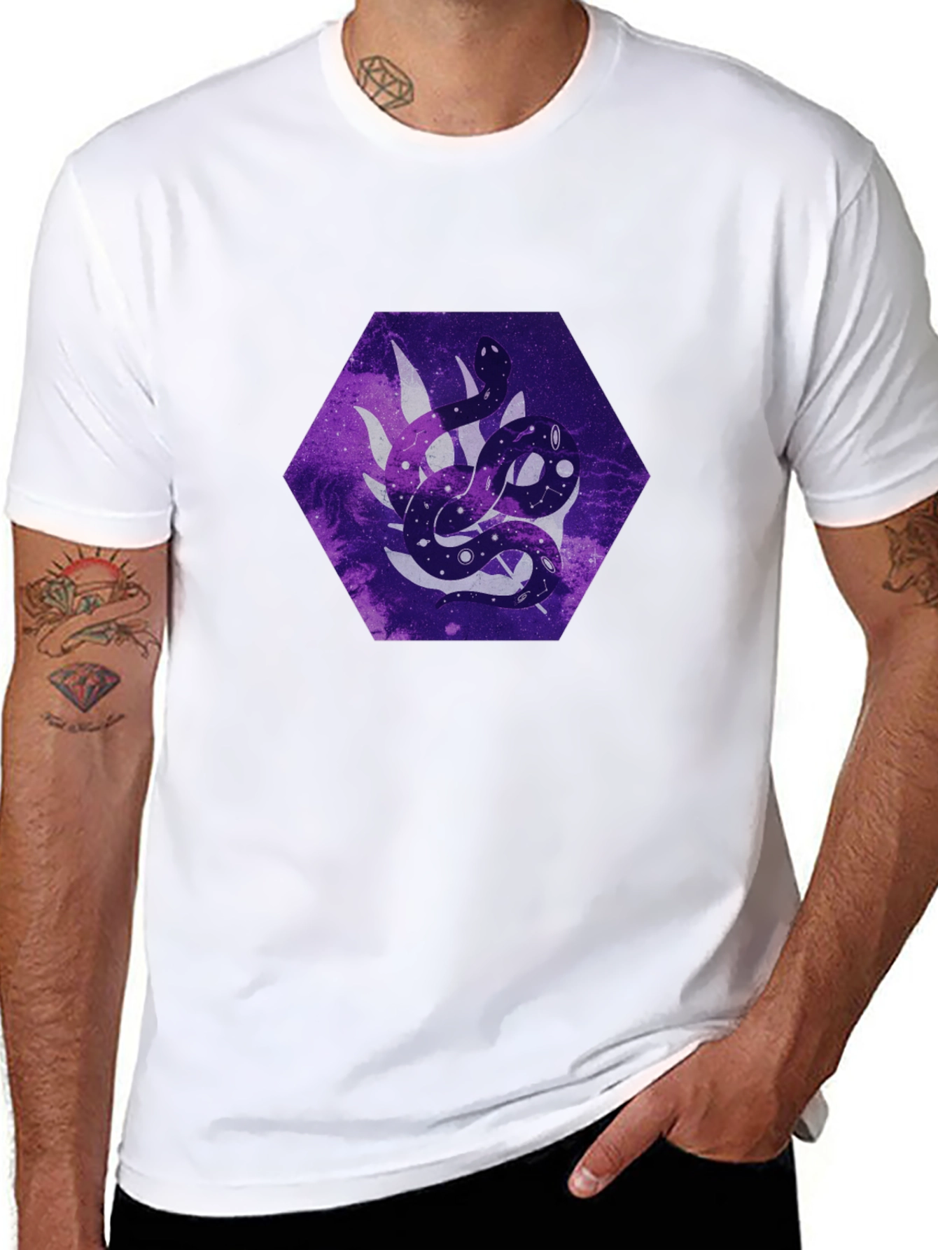 Galaxy Snake Graphic Tee - Stylish Mens Black T-Shirt