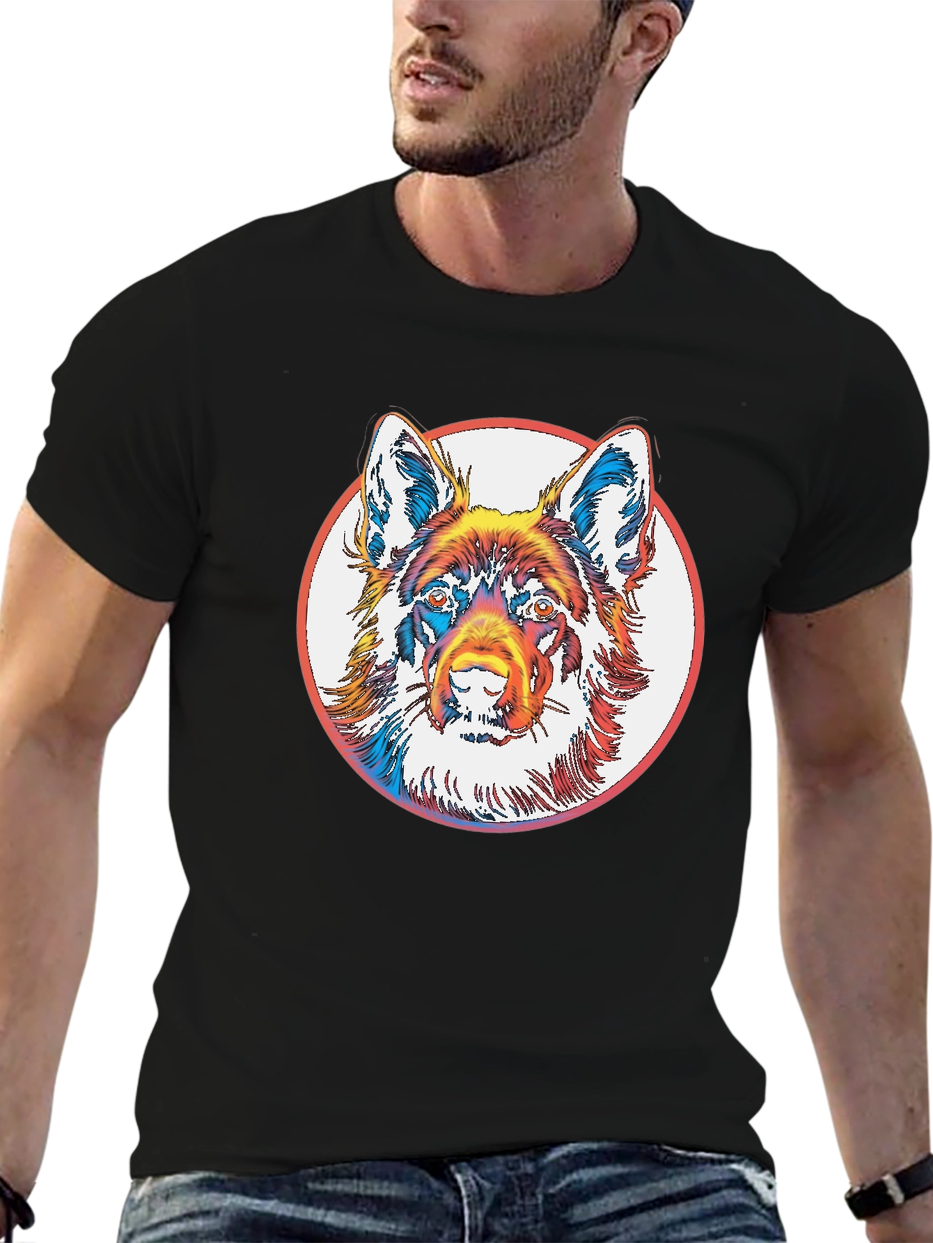 Dog Graphic Tee - Bold Rainbow Animal Print
