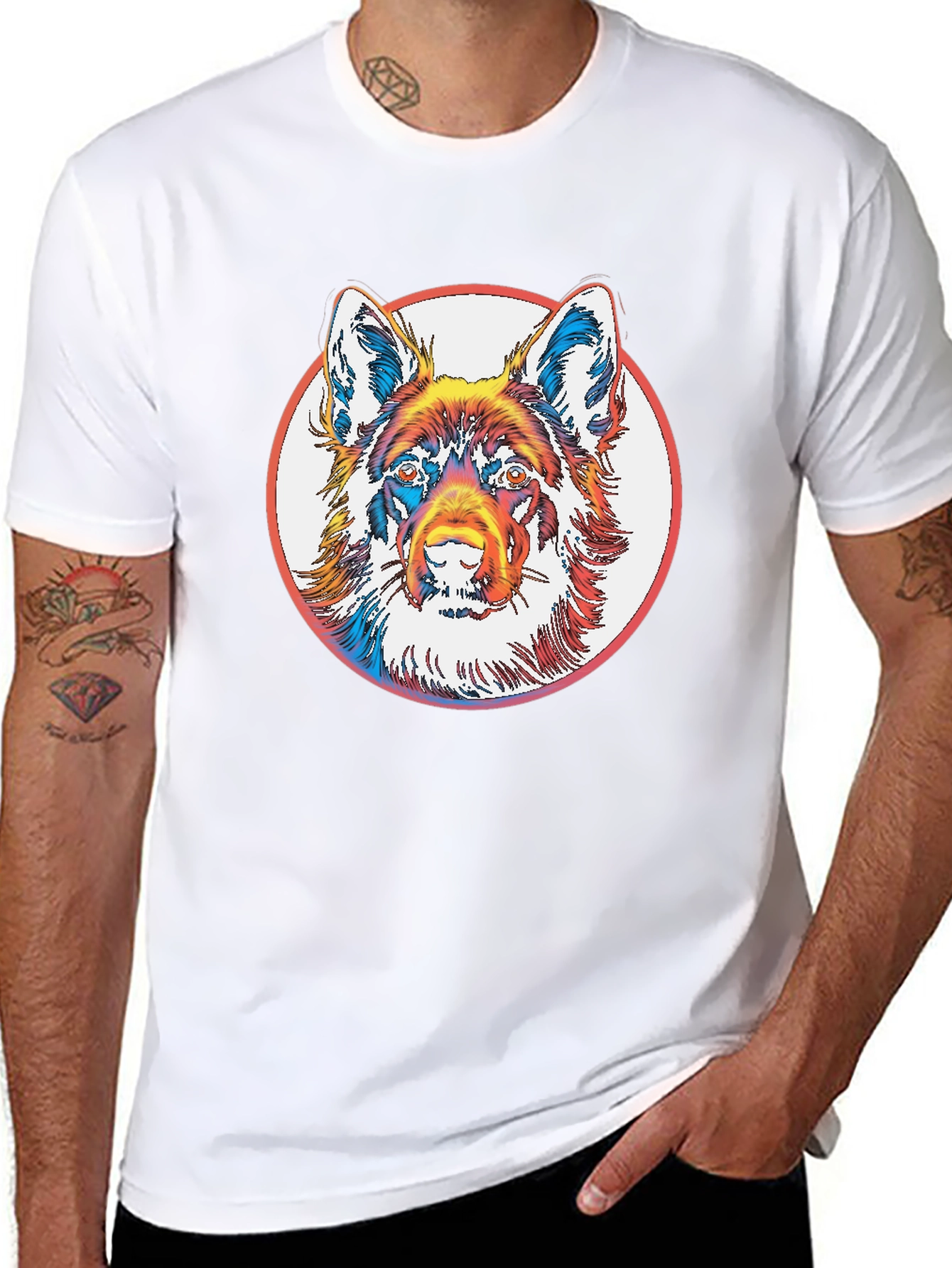 Dog Graphic Tee - Bold Rainbow Animal Print