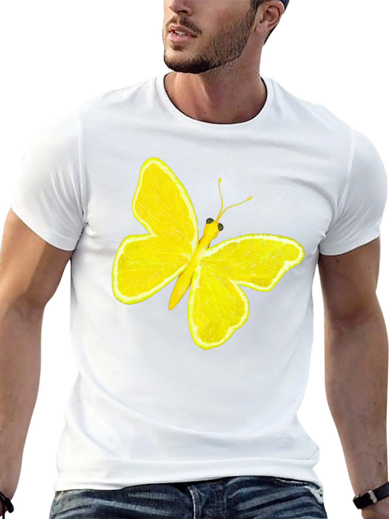 Lemon Butterfly Graphic Tee - Unique Fruit Art Shirt