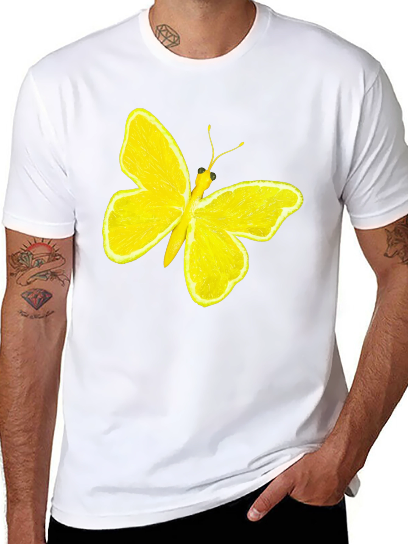 Lemon Butterfly Graphic Tee - Unique Fruit Art Shirt