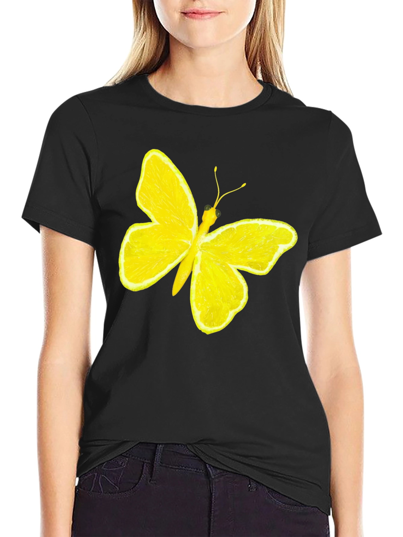Lemon Butterfly Graphic Tee - Unique Fruit Art Shirt