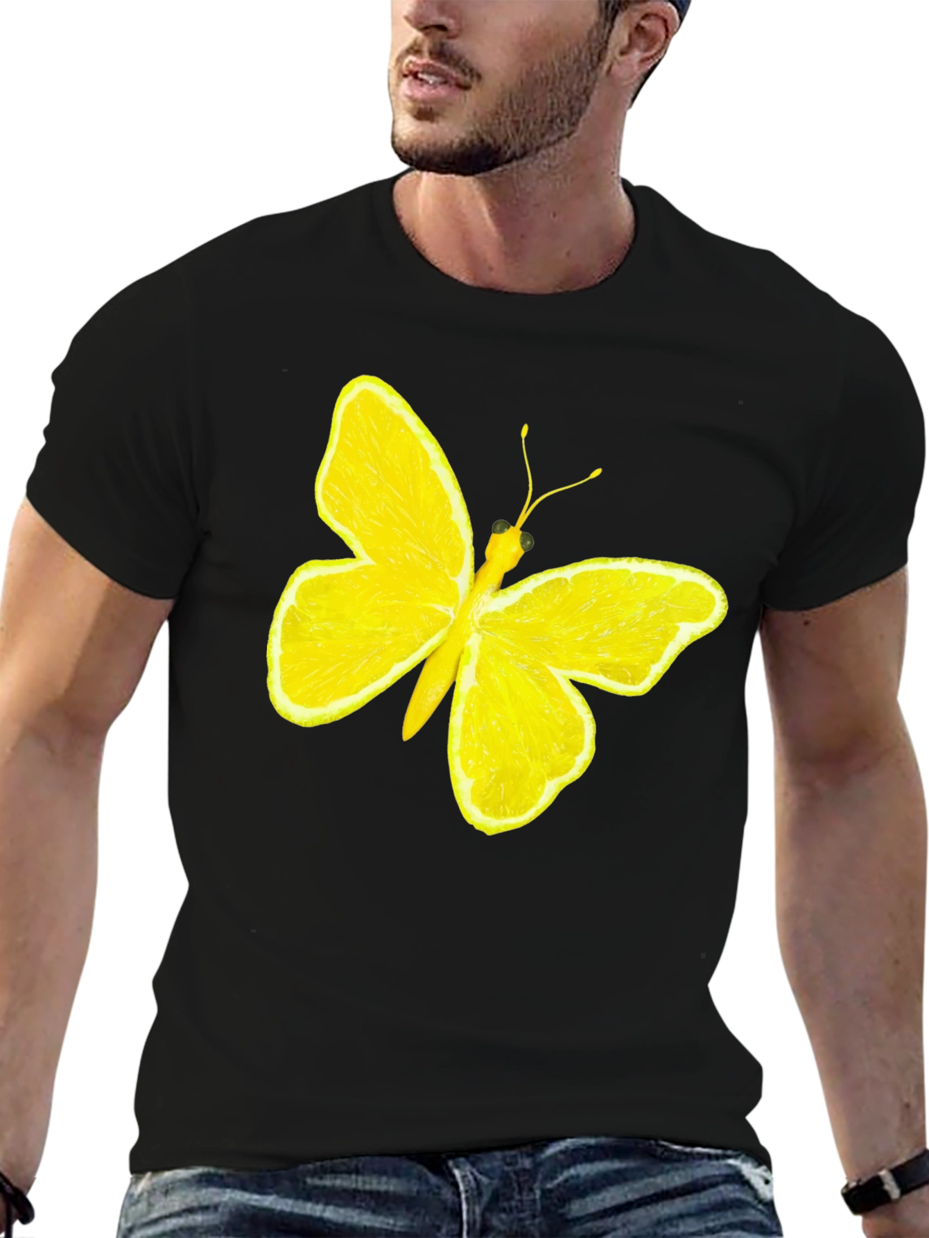 Lemon Butterfly Graphic Tee - Unique Fruit Art Shirt