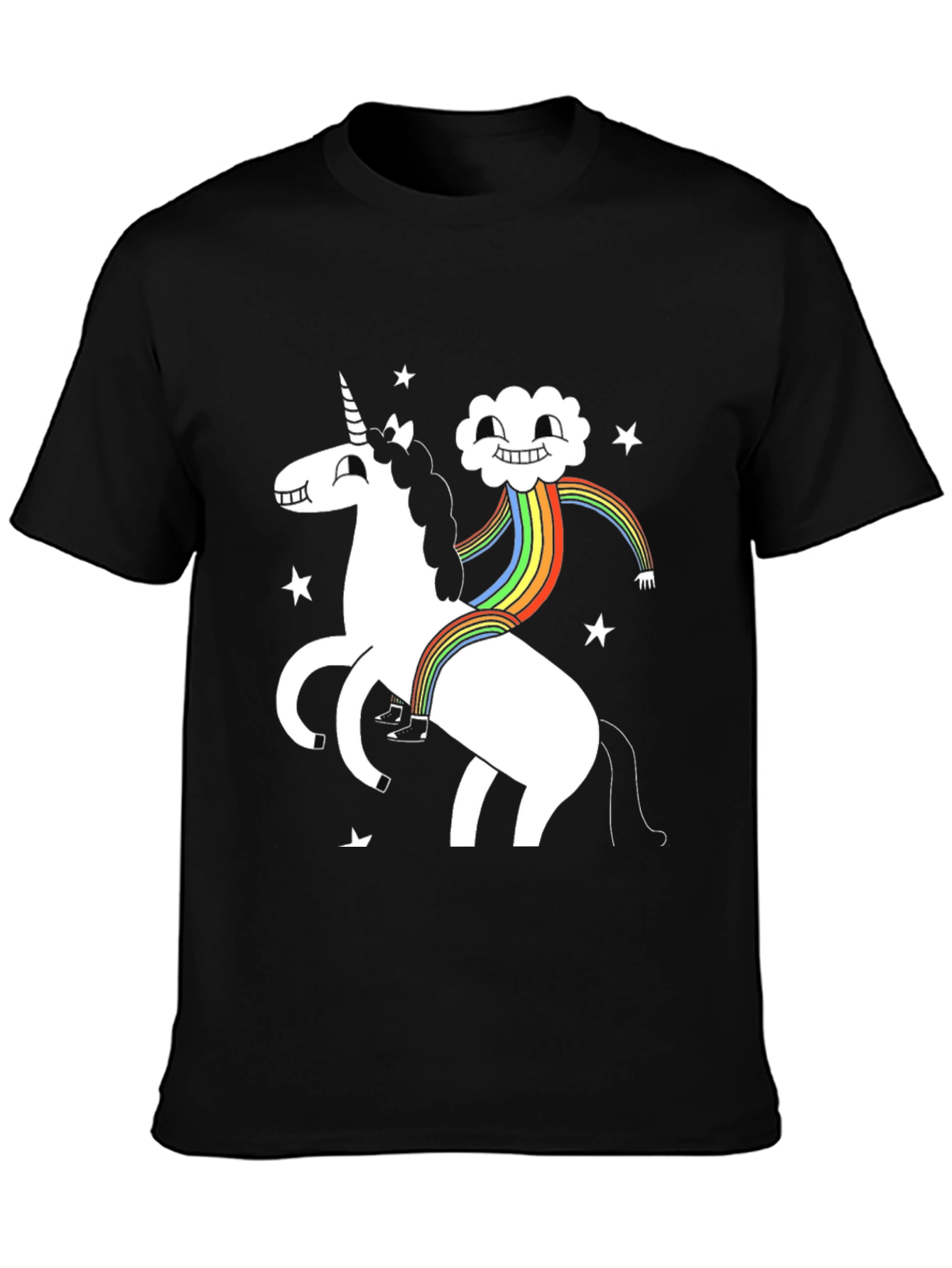 Unicorn Cloud Rainbow Black T-Shirt