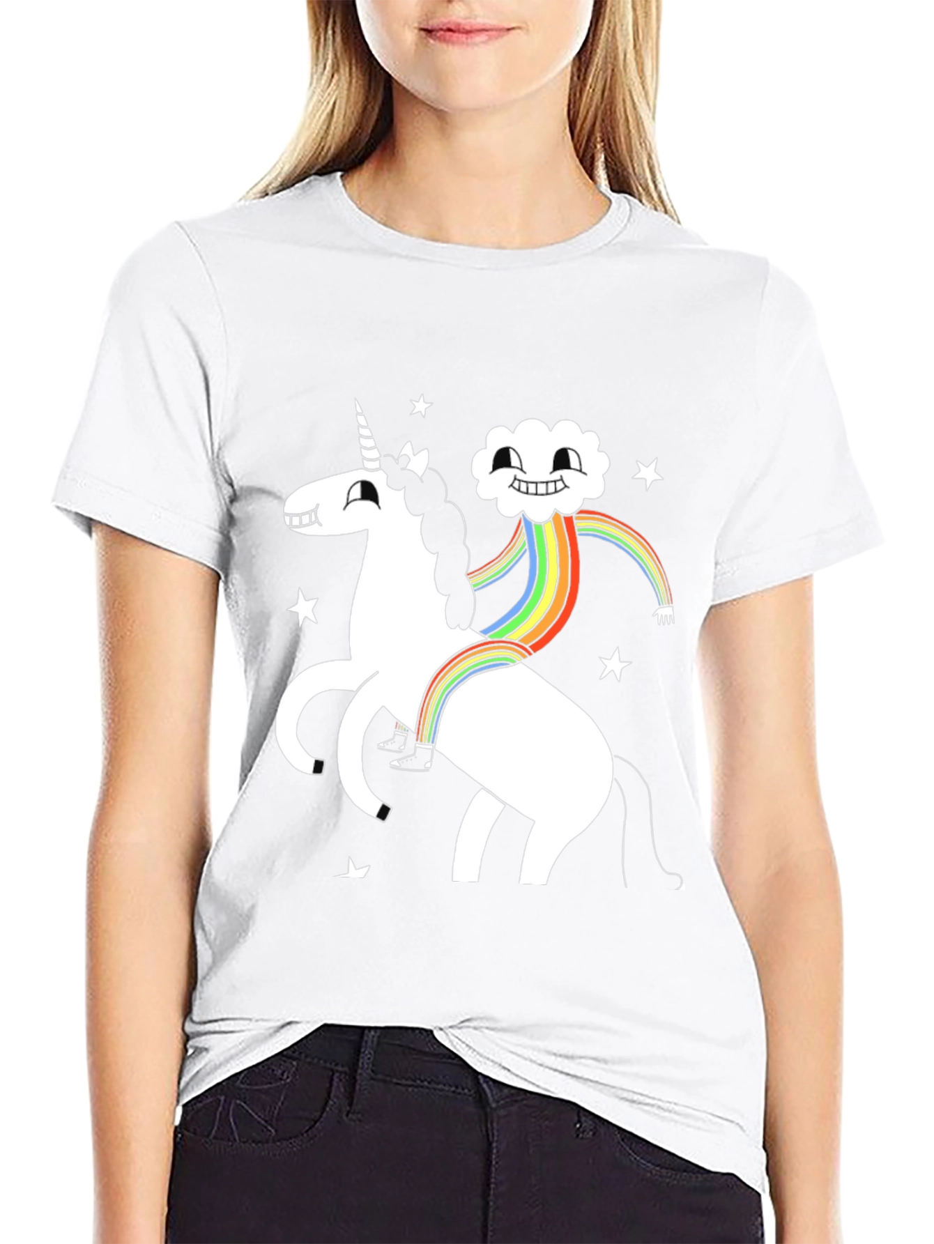 Unicorn Cloud Rainbow Black T-Shirt