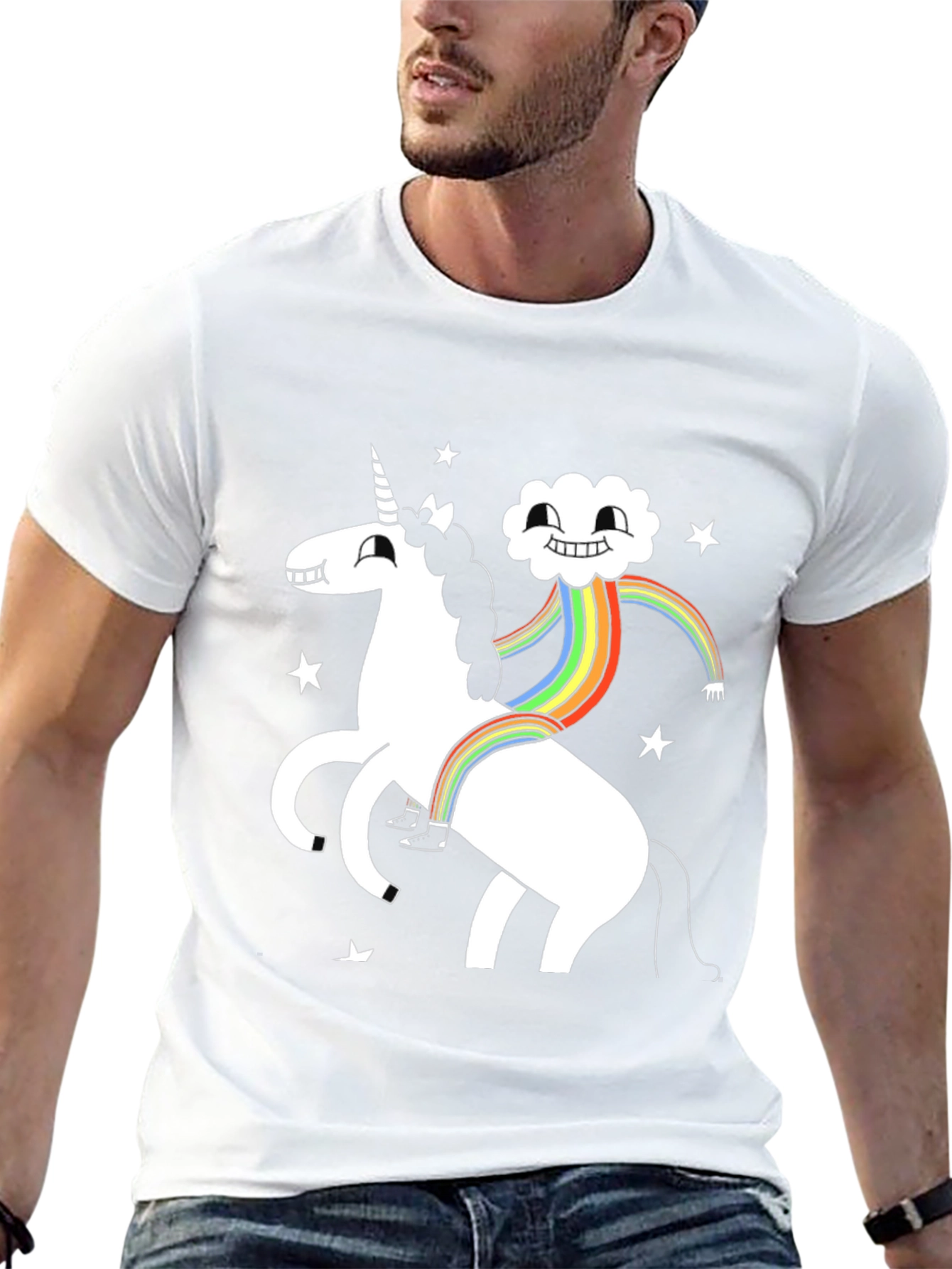 Unicorn Cloud Rainbow Black T-Shirt