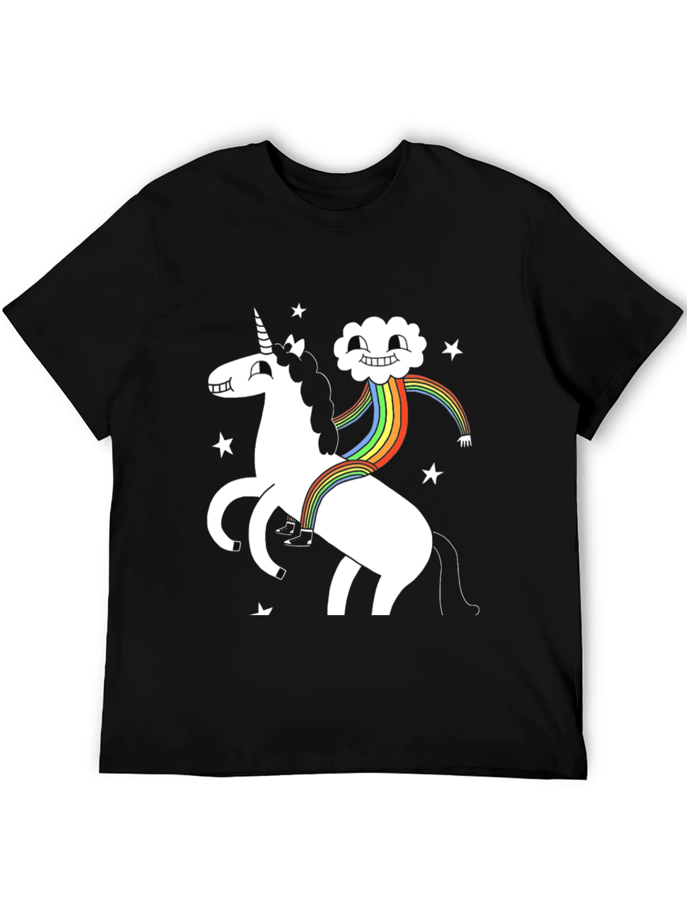 Unicorn Cloud Rainbow Black T-Shirt