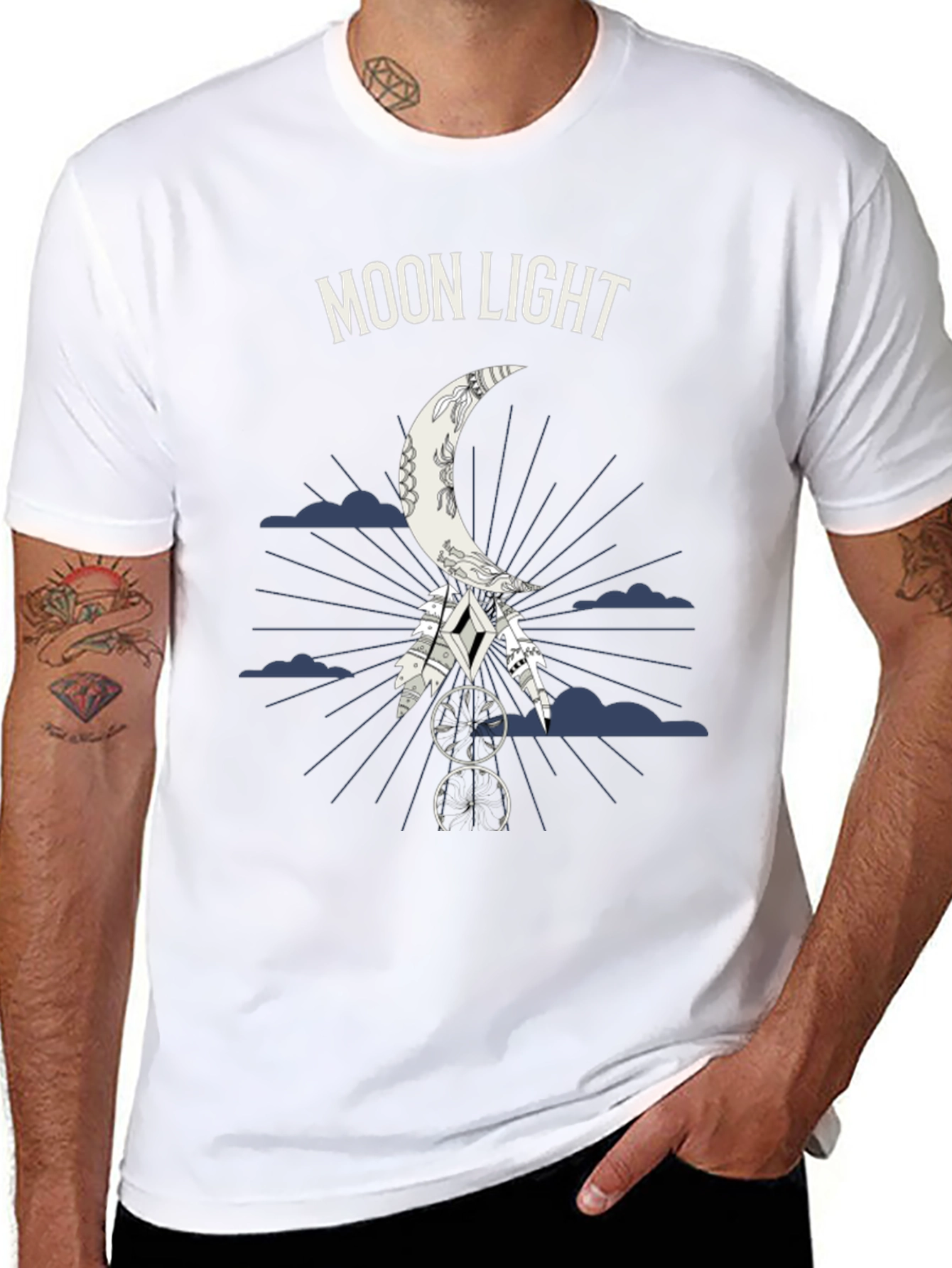 Moonlight Graphic Tee - Dreamcatcher Design - Black T-Shirt
