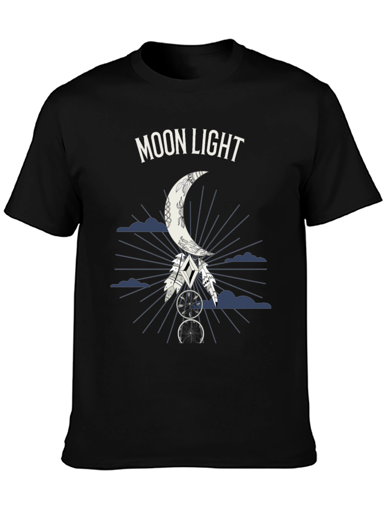 Moonlight Graphic Tee - Dreamcatcher Design - Black T-Shirt