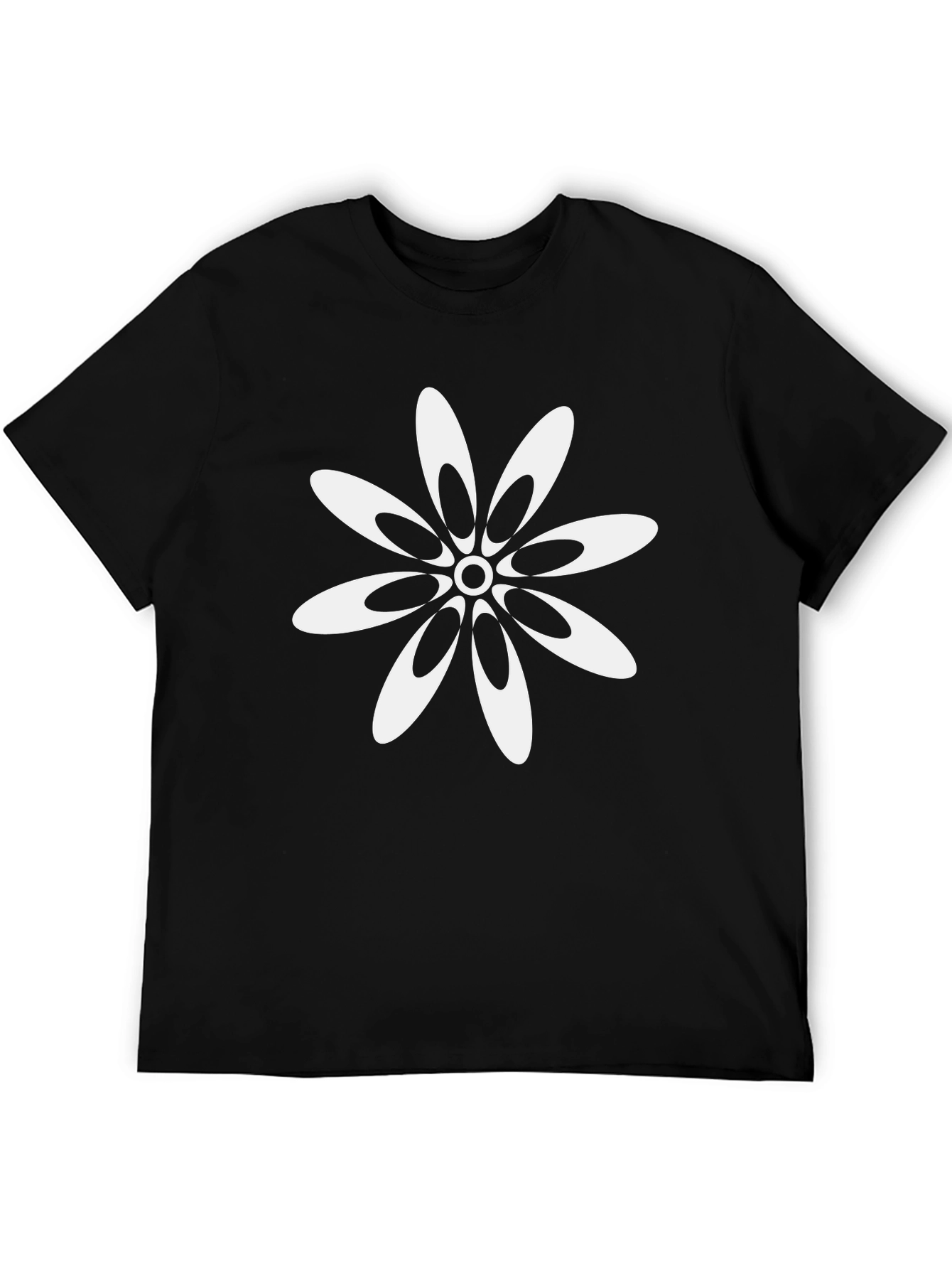 Black T-Shirt with White Flower Design