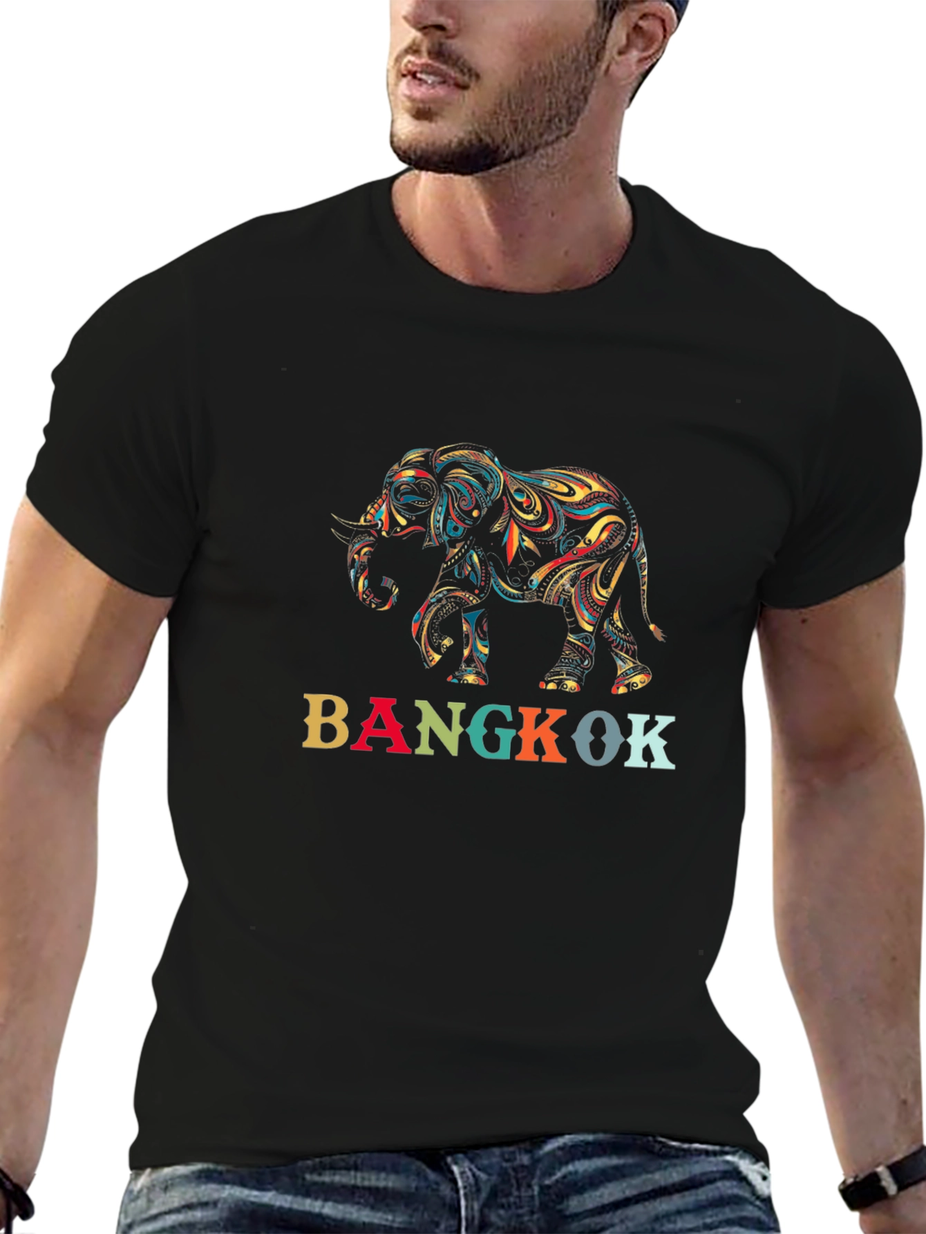 Bangkok Elephant Graphic Tee - Stylish Mens Black T-Shirt
