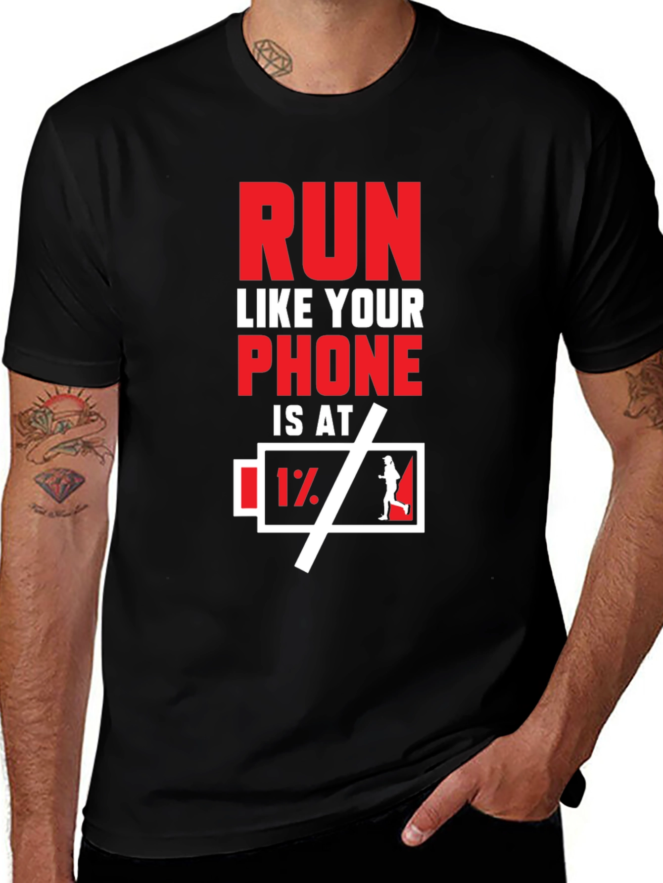 Run Like Your Phone is at 1% T-Shirt