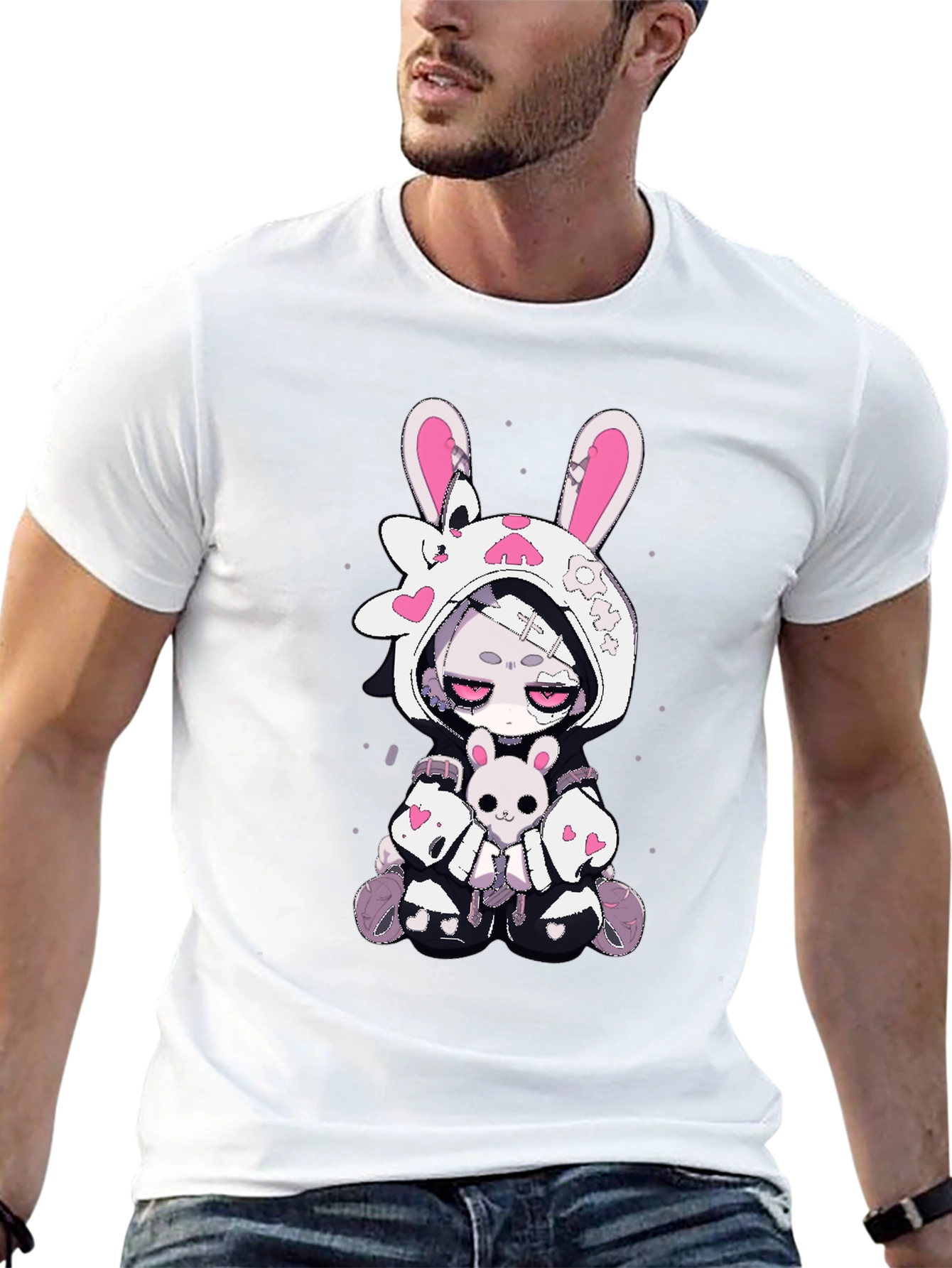 Kawaii Bunny Graphic T-Shirt - Black
