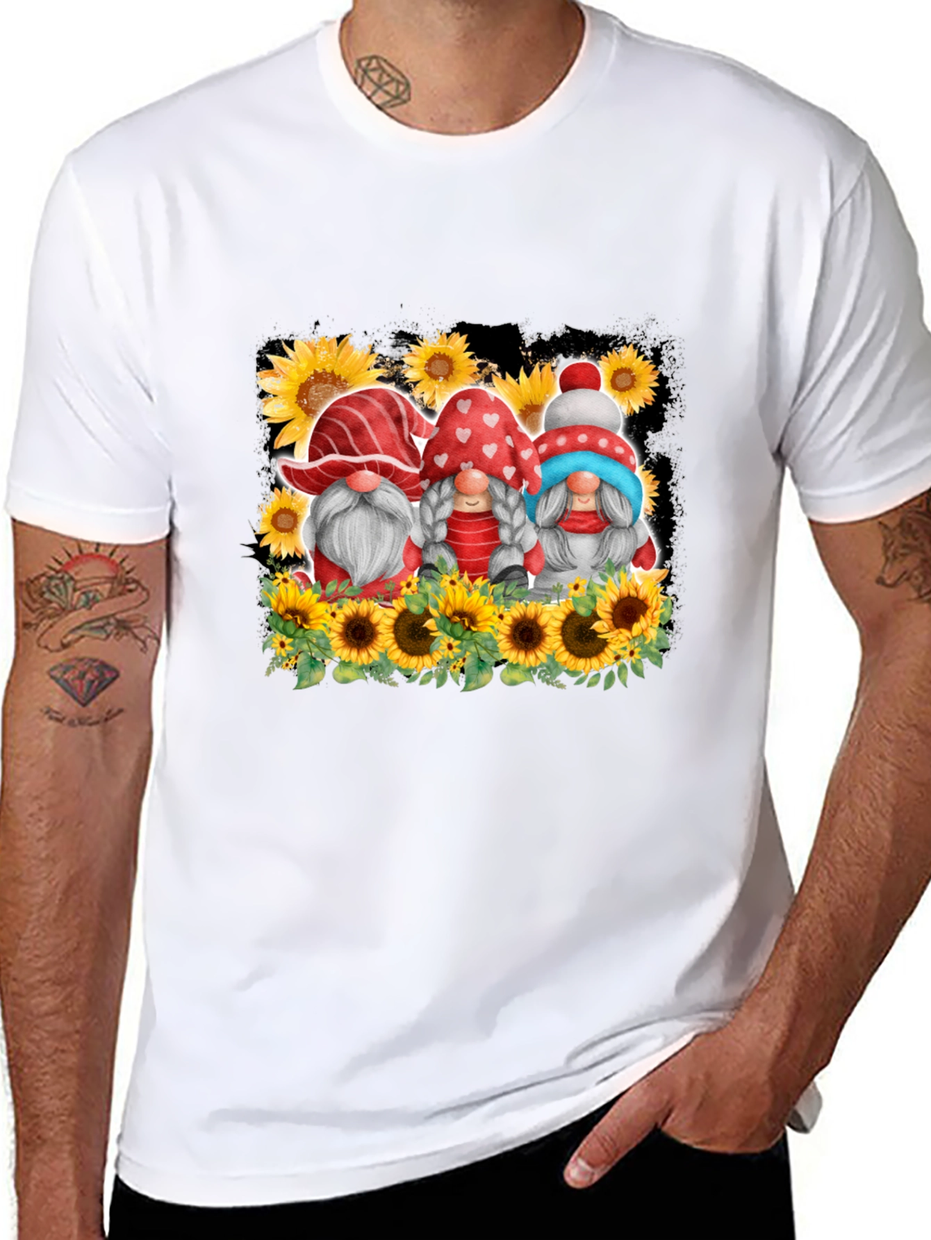 Gnome Sunflower Graphic T-Shirt
