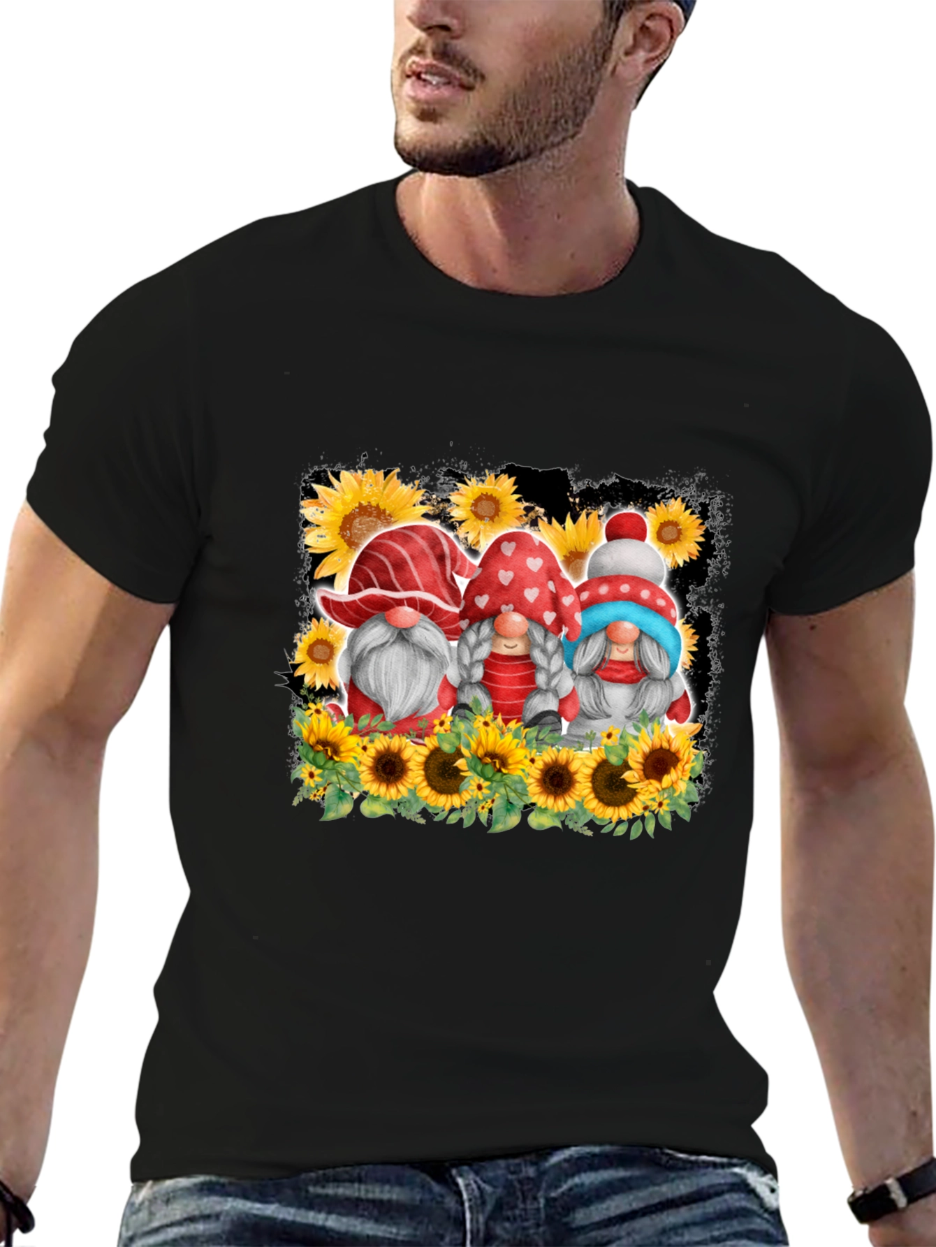 Gnome Sunflower Graphic T-Shirt