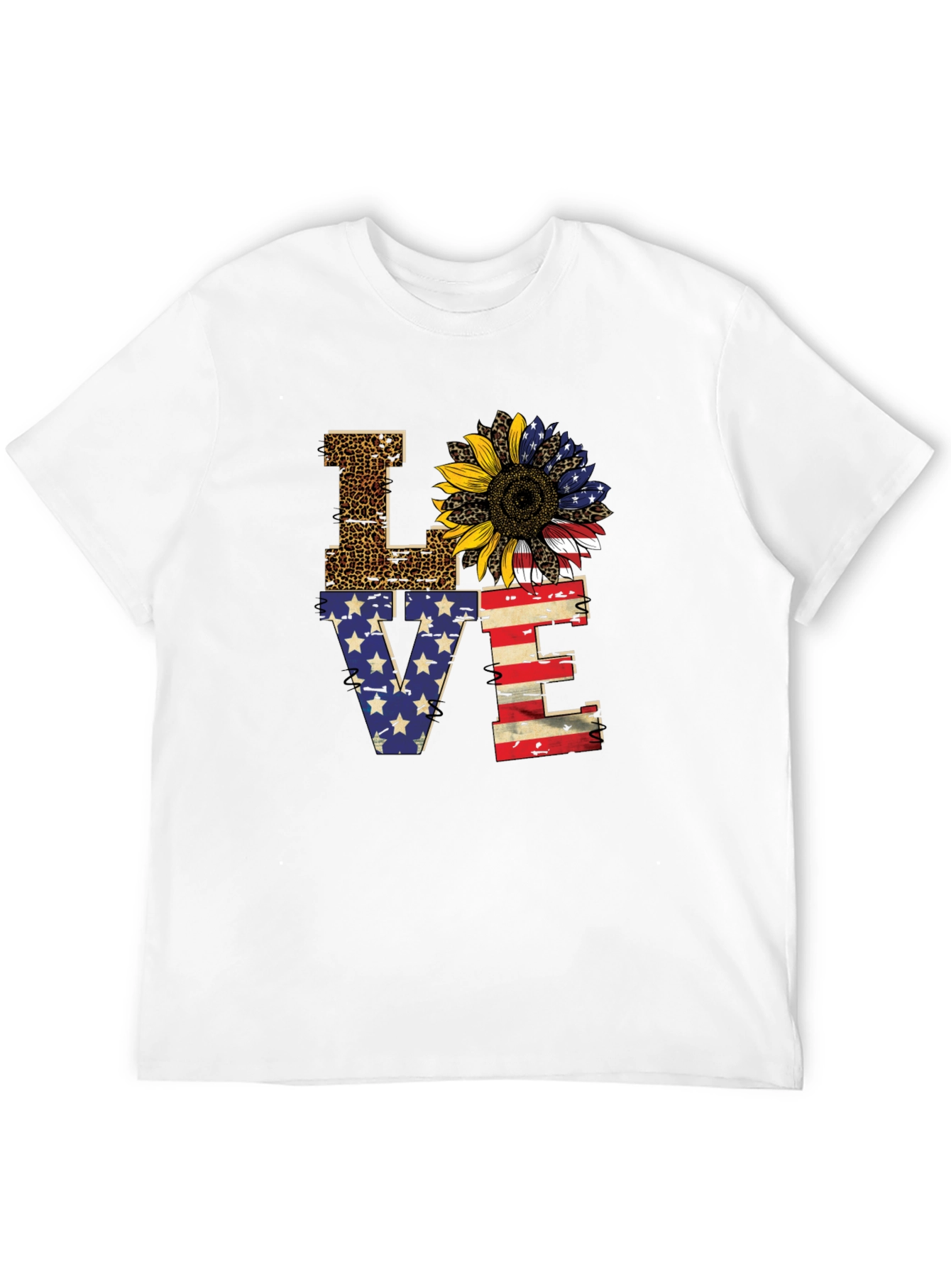 Patriotic LOVE Sunflower Graphic T-Shirt