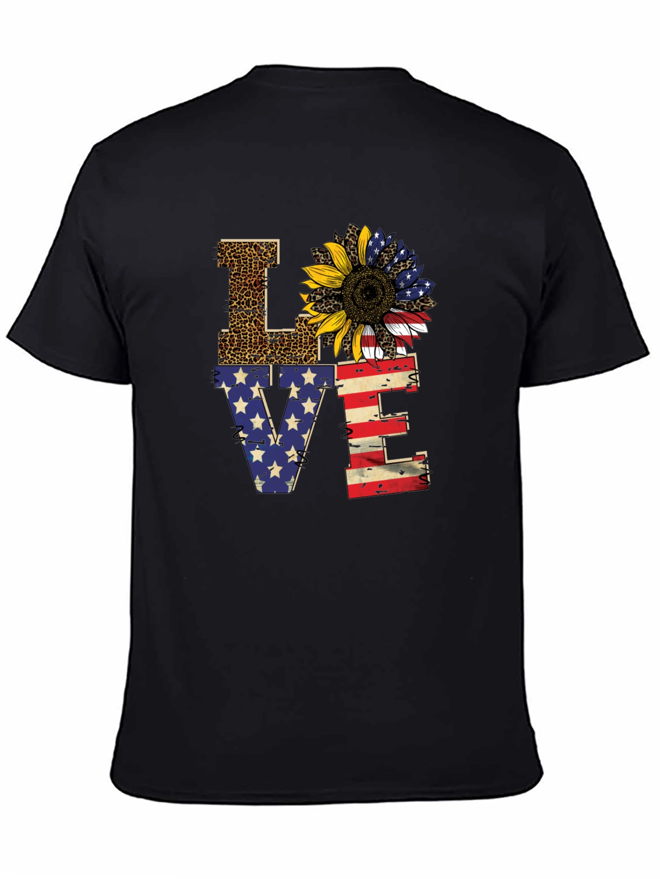 Patriotic LOVE Sunflower Graphic T-Shirt