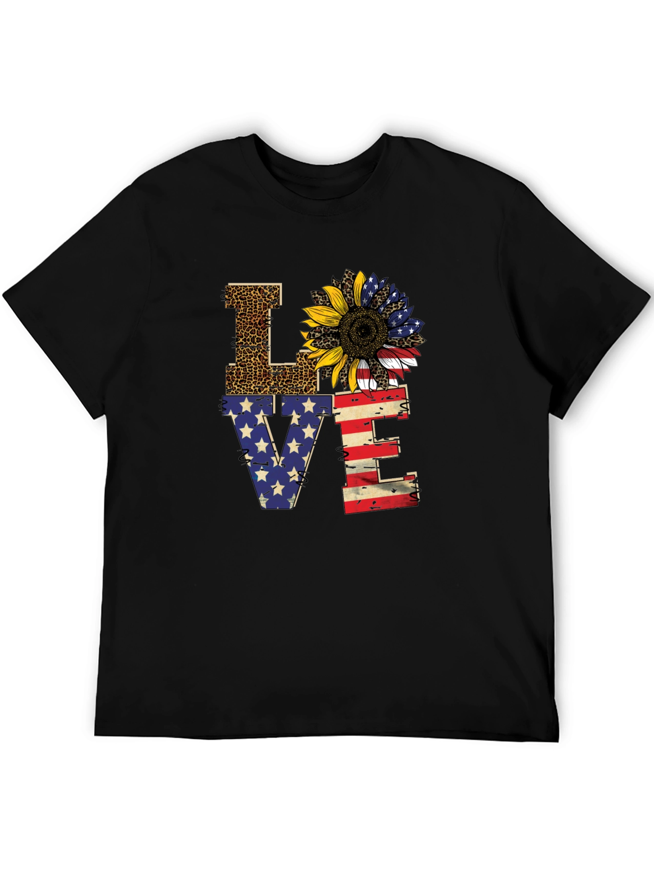 Patriotic LOVE Sunflower Graphic T-Shirt