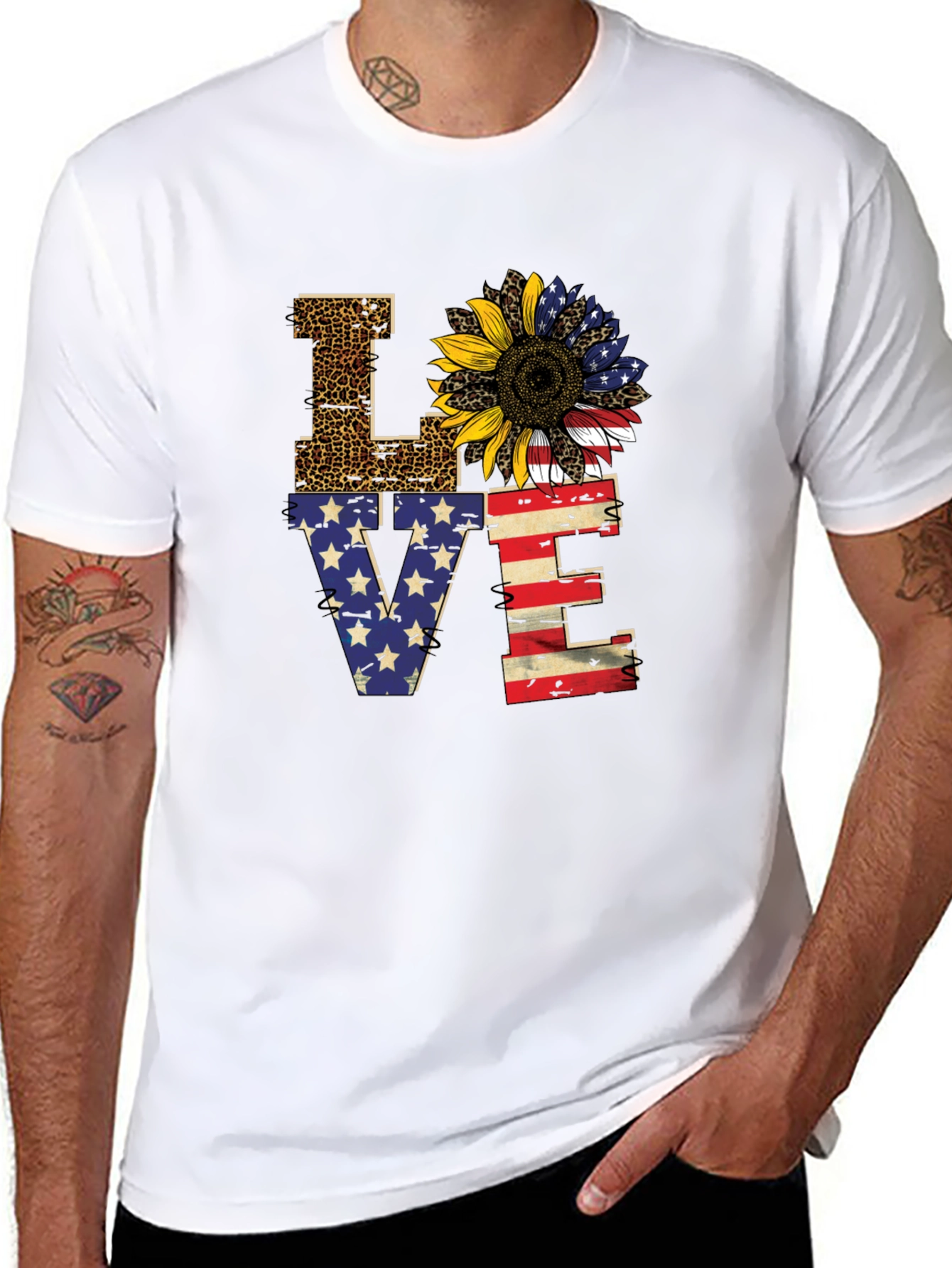 Patriotic LOVE Sunflower Graphic T-Shirt