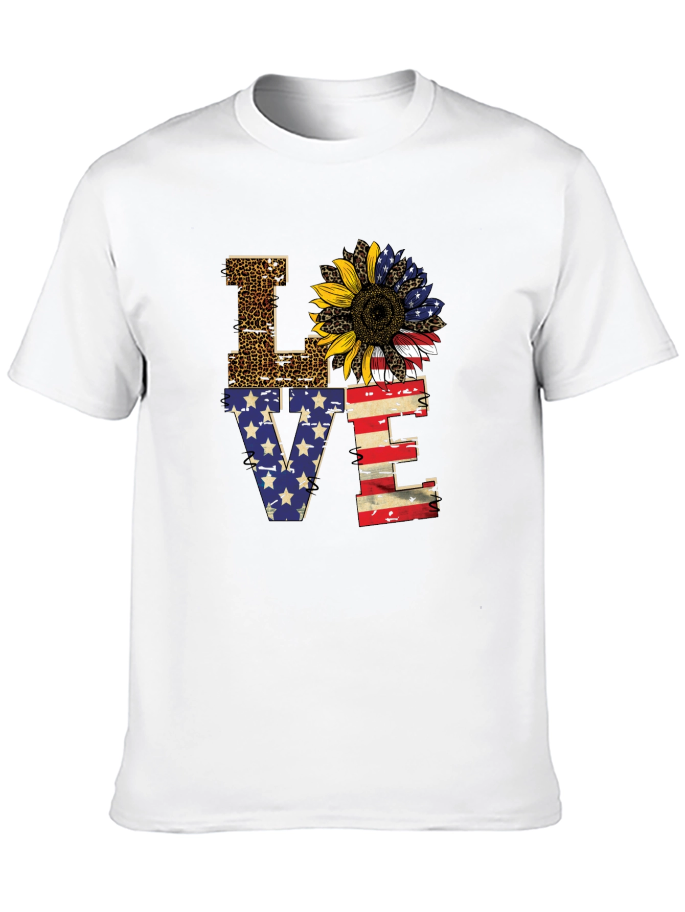 Patriotic LOVE Sunflower Graphic T-Shirt