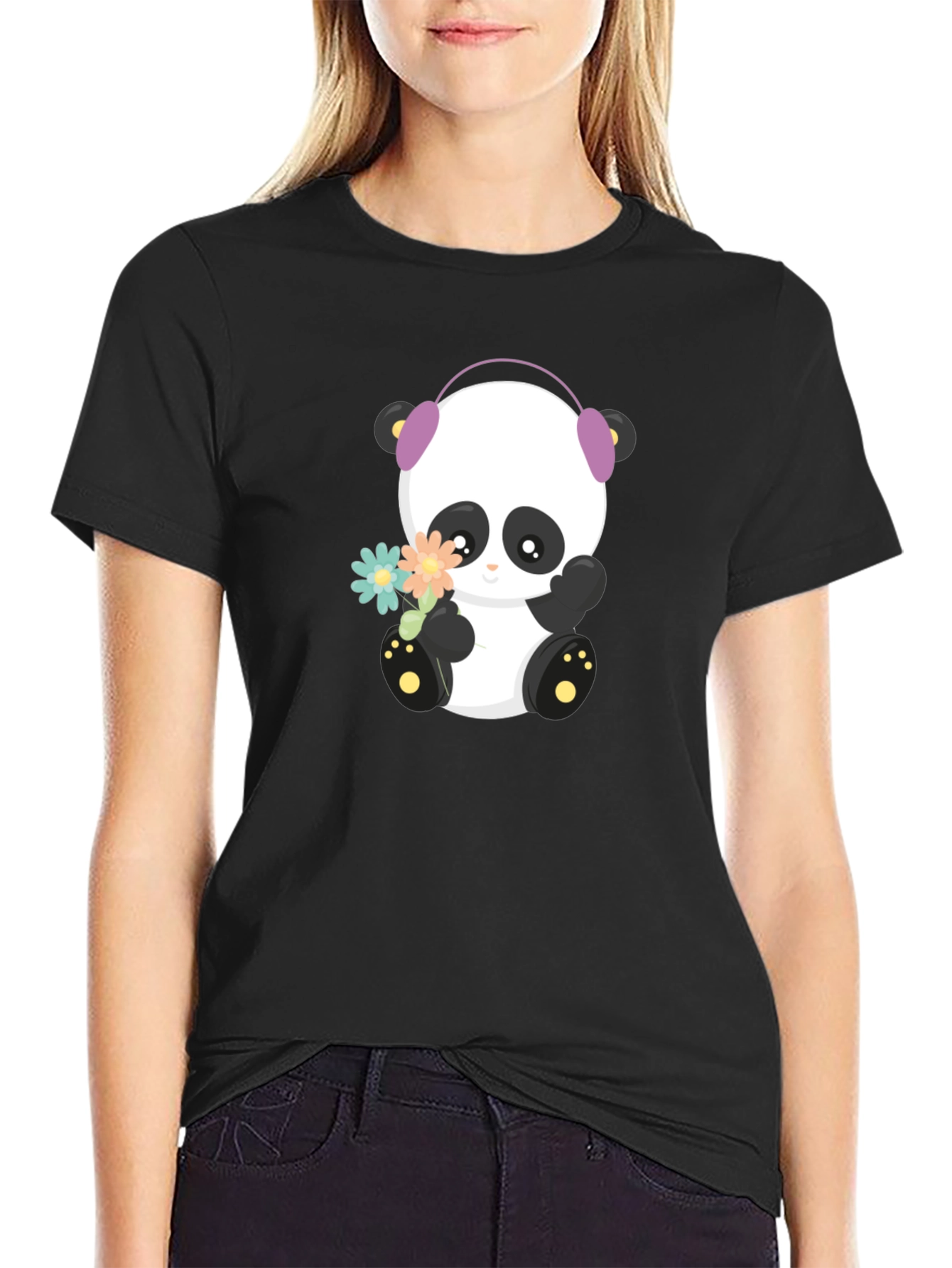 Cute Panda with Headphones Graphic T-Shirt