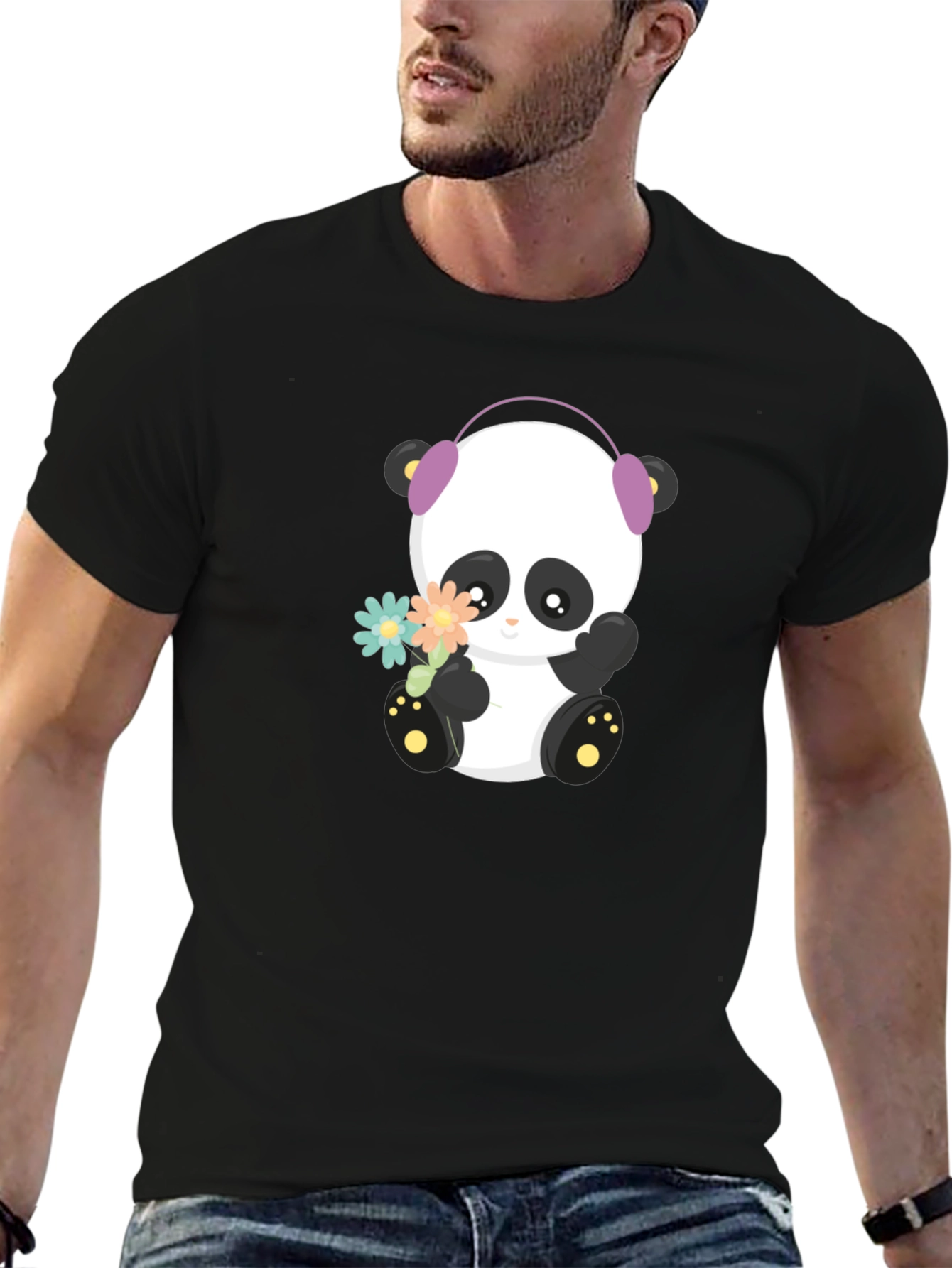 Cute Panda with Headphones Graphic T-Shirt