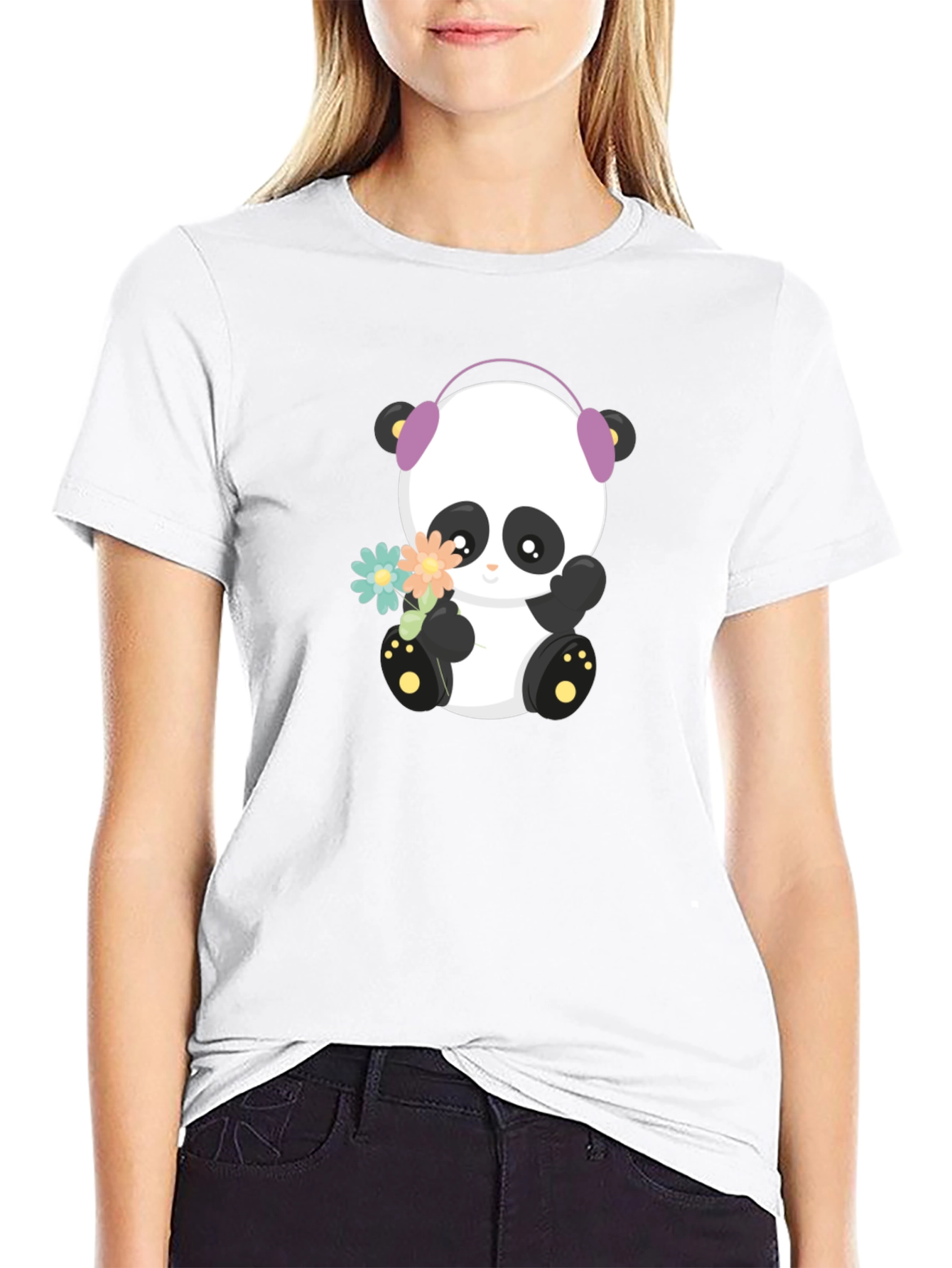 Cute Panda with Headphones Graphic T-Shirt