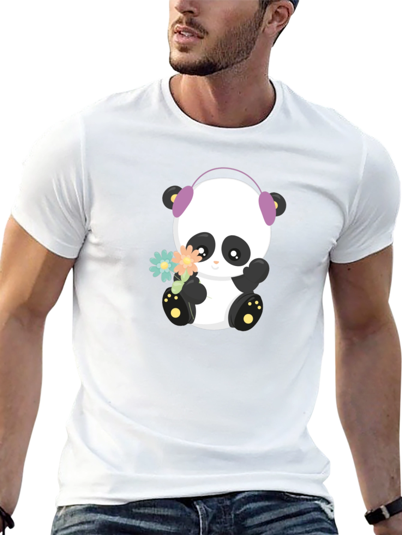 Cute Panda with Headphones Graphic T-Shirt