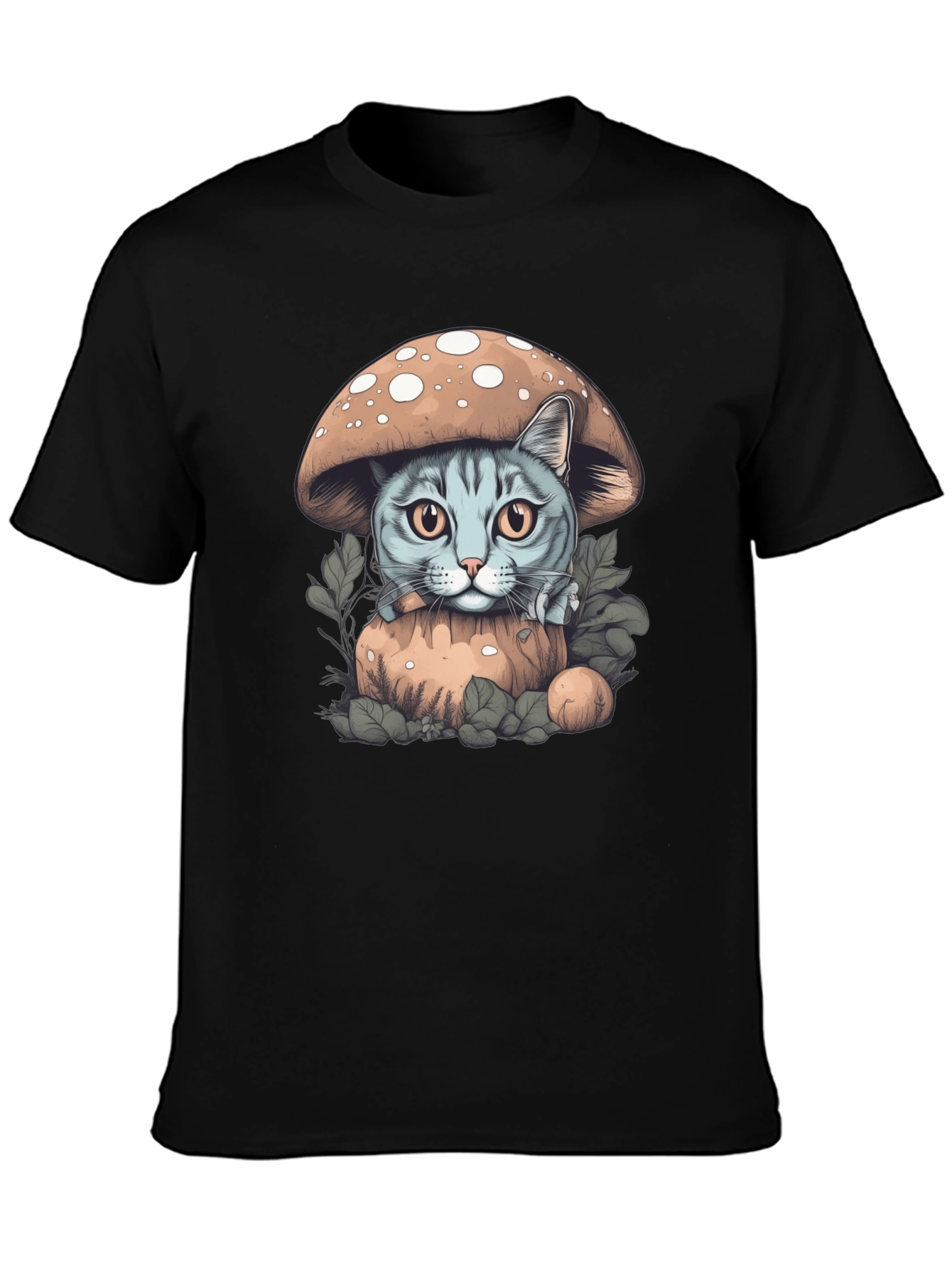 Mushroom Cat Graphic Tee - Novelty Shirt