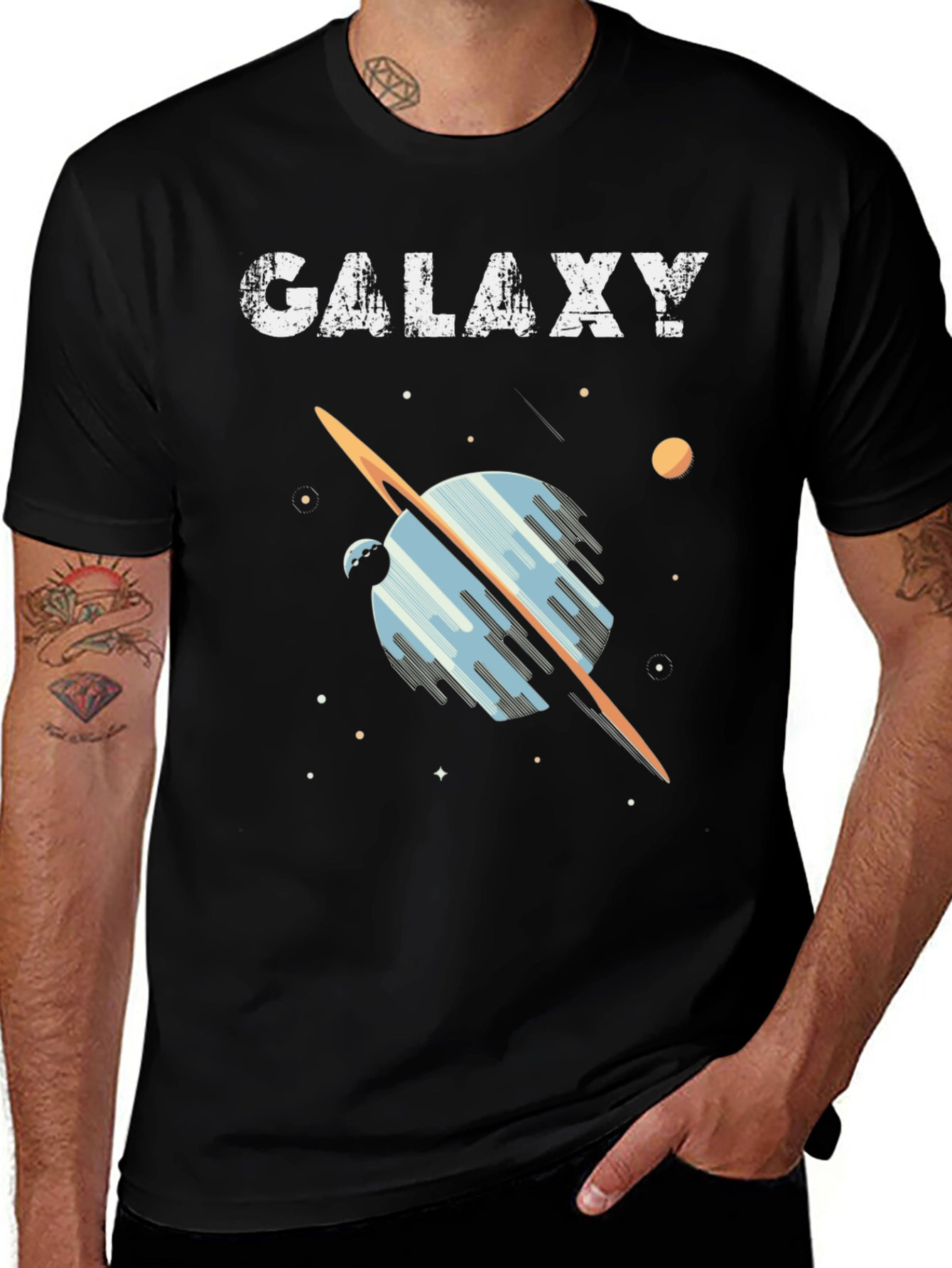 Galaxy Graphic Tee - Black Casual Short Sleeve