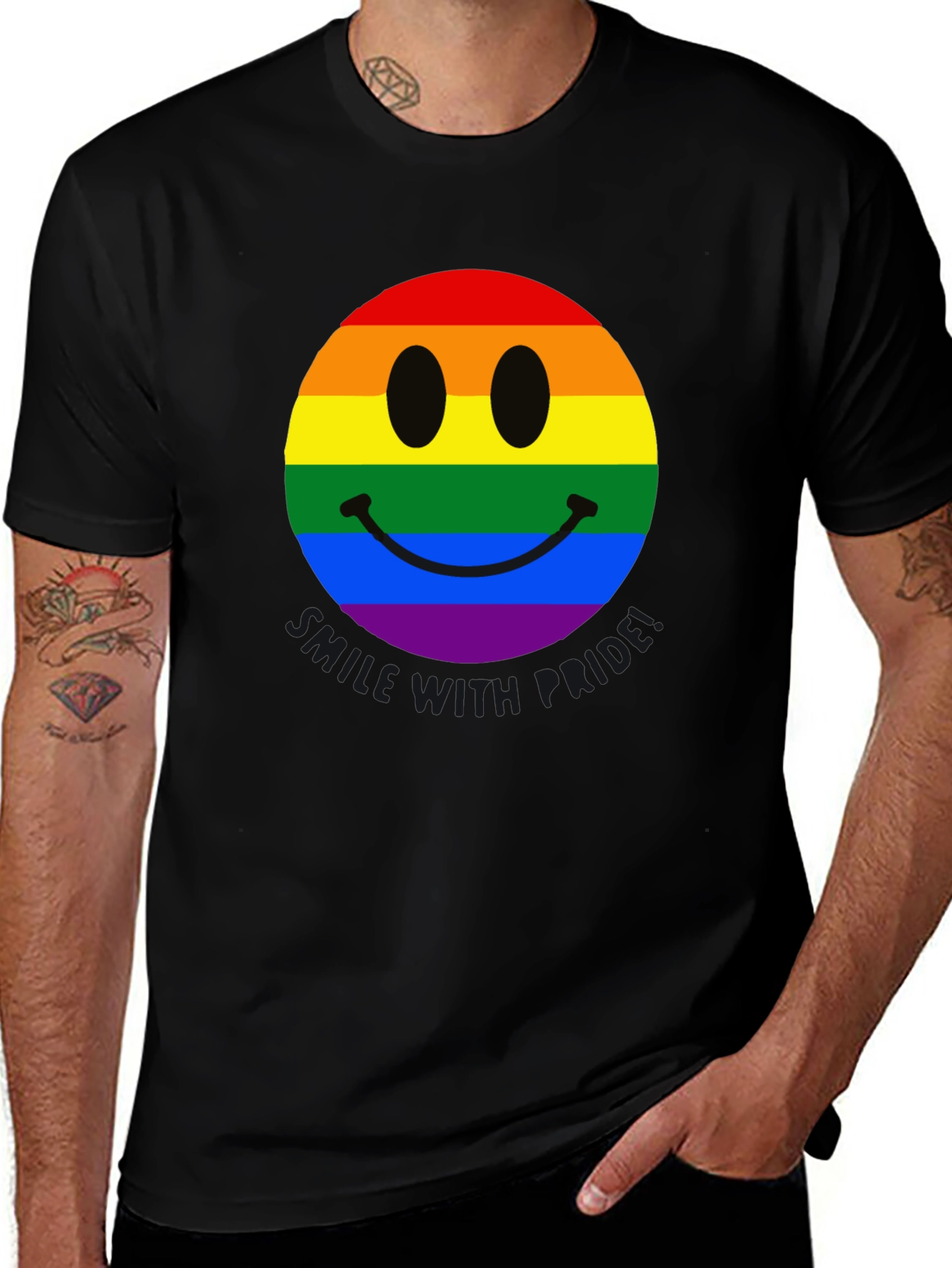 Rainbow Pride Smiley Face Black T-Shirt